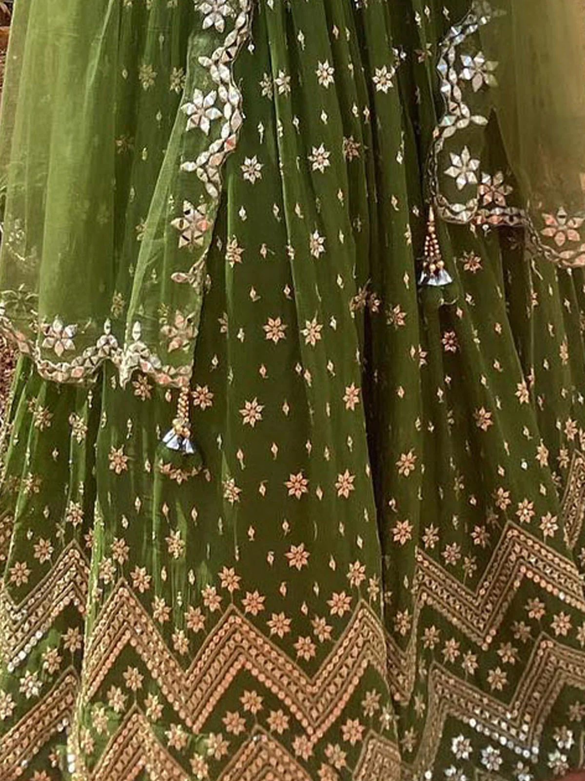 Odette Women Stunning Green Semi Stitched Lehenga Stitched Blouse - Image 5