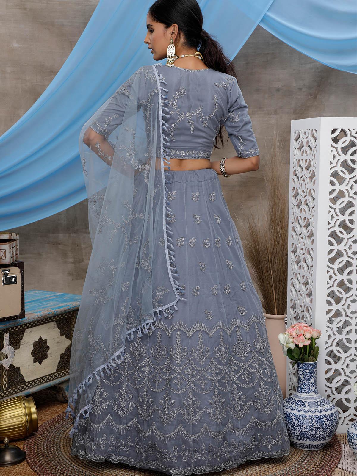 Odette Women Stunning Grey Net Semi Stitched Lehenga With  Unstitched Blouse - Image 2
