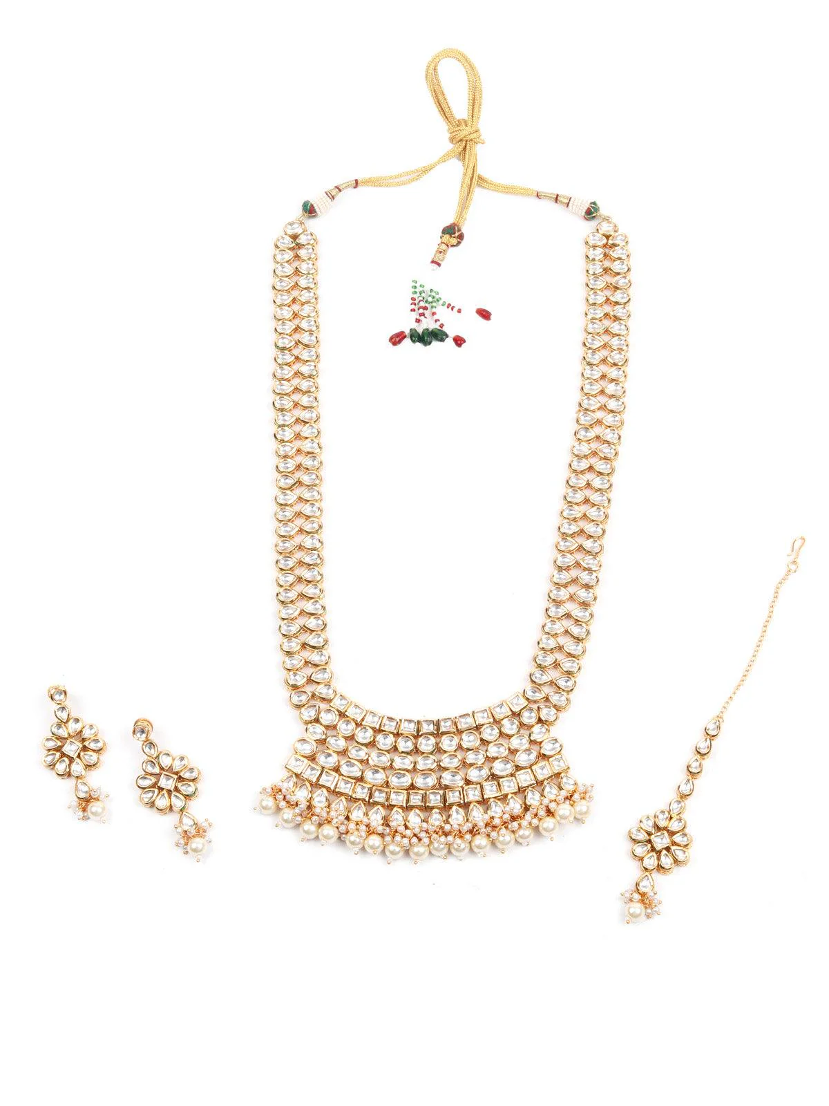 Odette Stunning Long Gold Kundan Studded Necklace Set For Women - Image 3