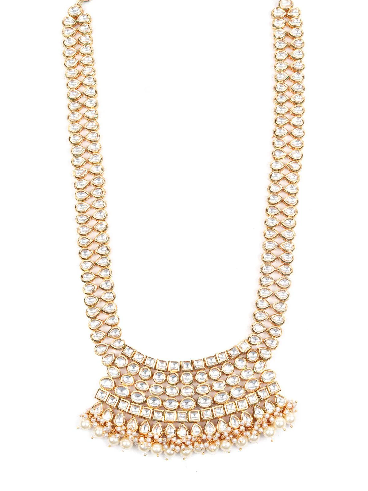 Odette Stunning Long Gold Kundan Studded Necklace Set For Women - Image 4