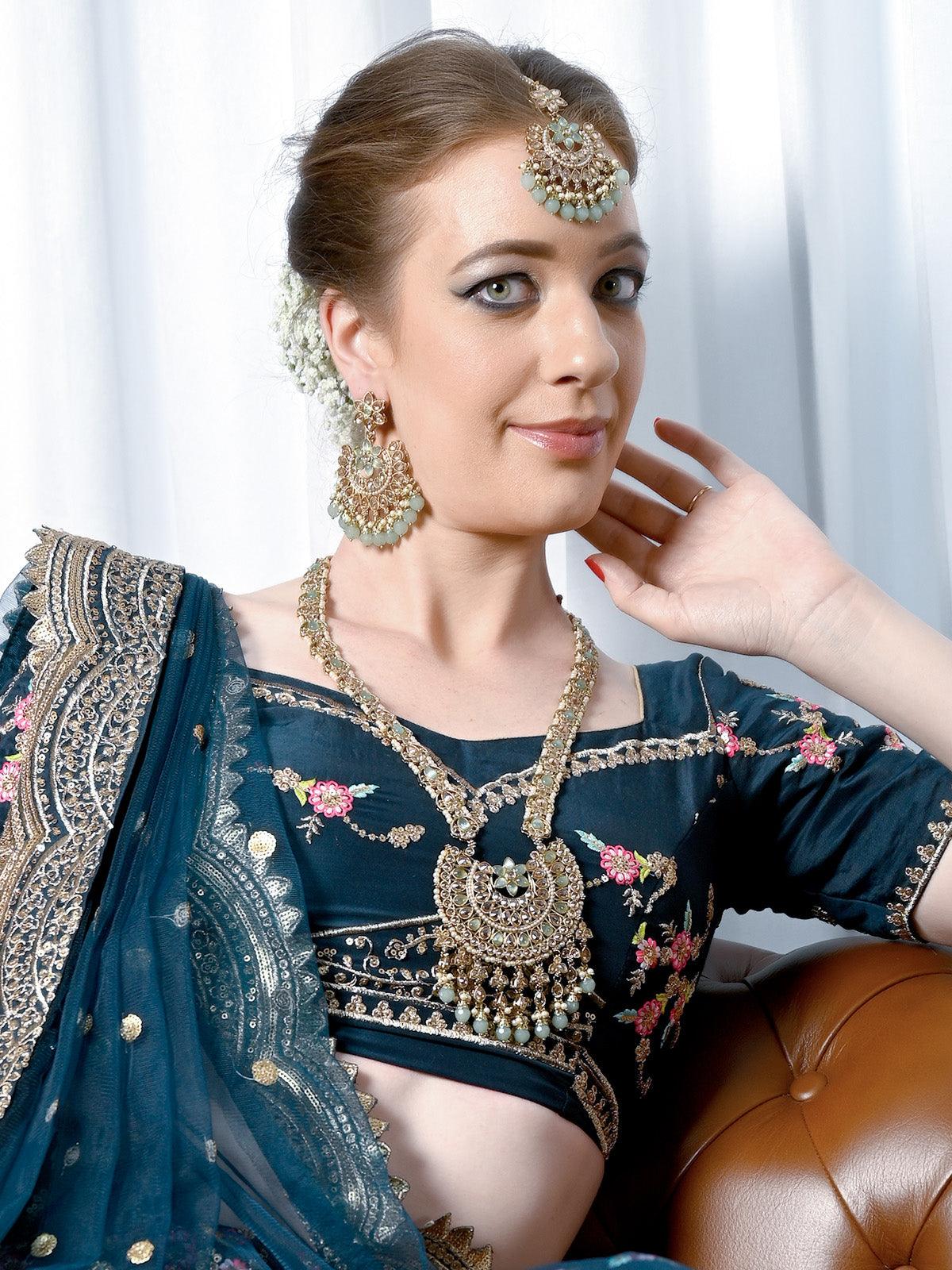 Odette Stunning Long Gold Kundan Studded Necklace Set For Women - Image 2
