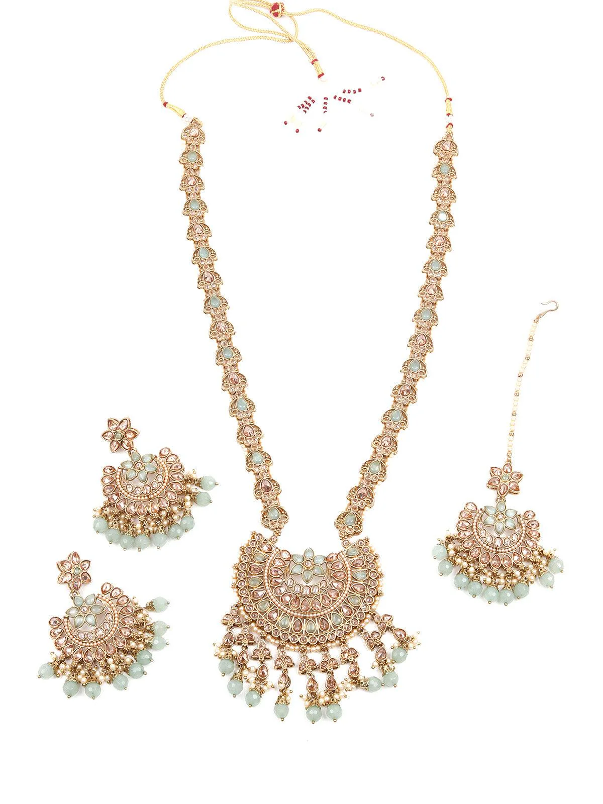 Odette Stunning Long Gold Kundan Studded Necklace Set For Women - Image 3