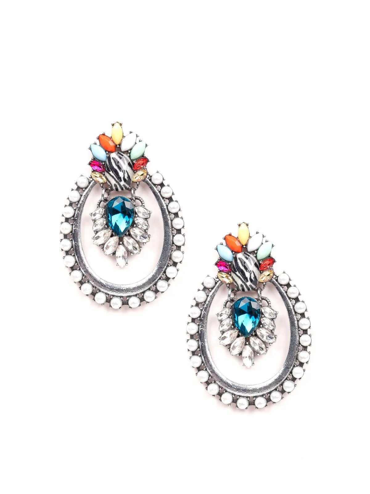 Odette Women Multicoloured Metal Pearl Earrings - Image 3
