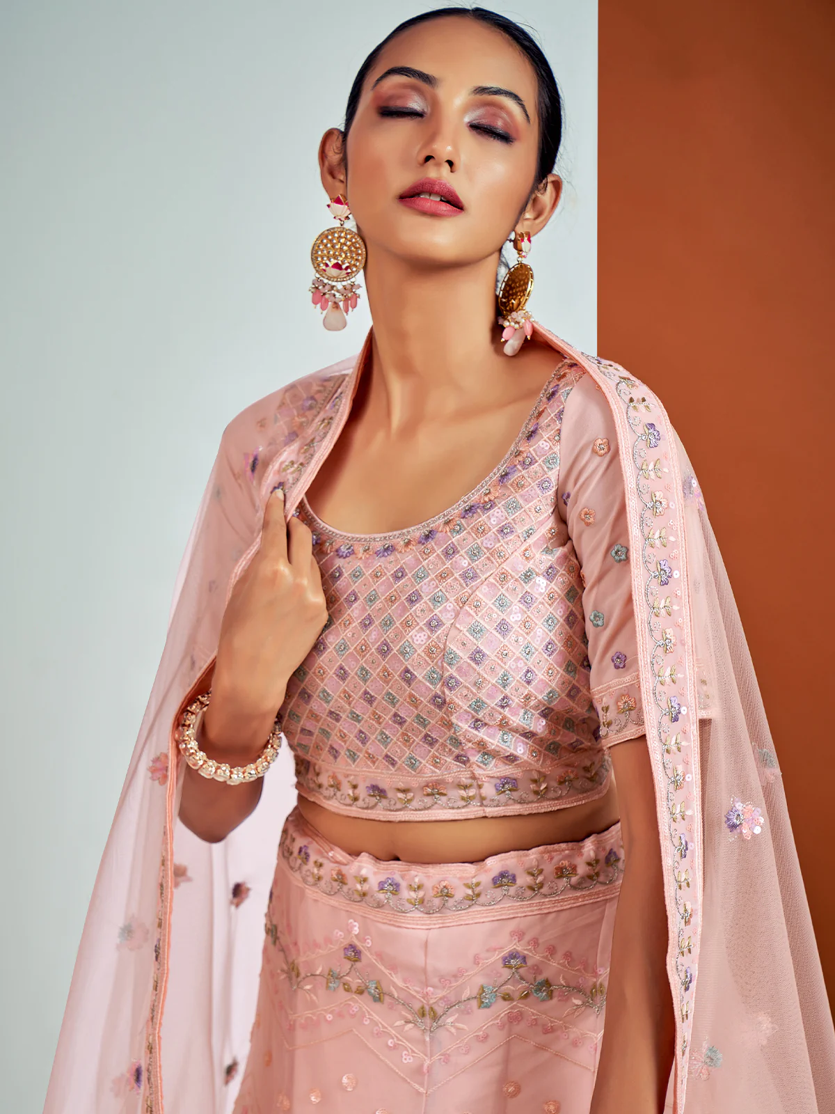 Odette Women Stunning Pink Georgette Semi Stitched Lehenga With Unstitched Blouse - Image 2