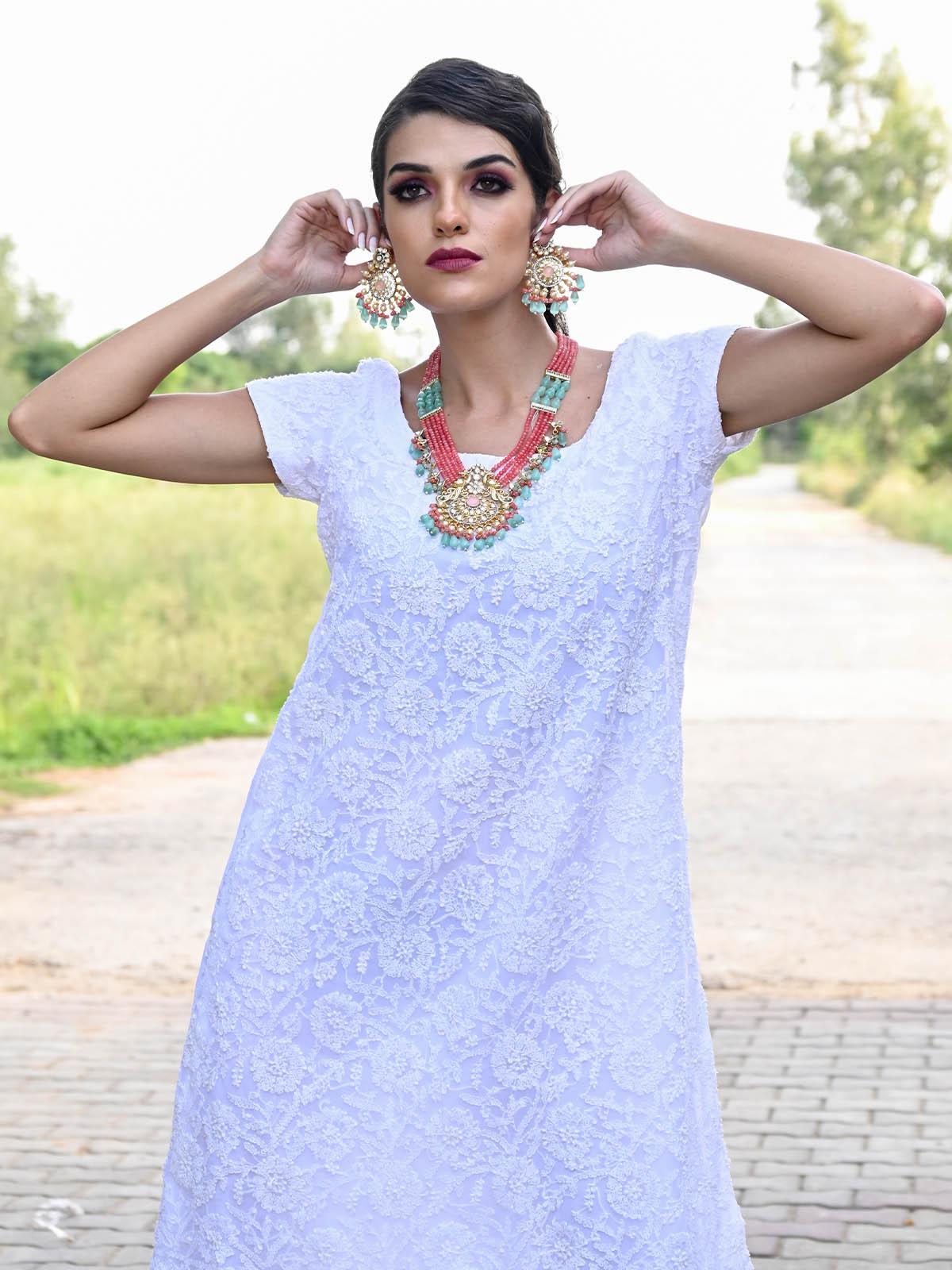 Odette Stunning Pink & Green Necklace Set For Women - Image 2