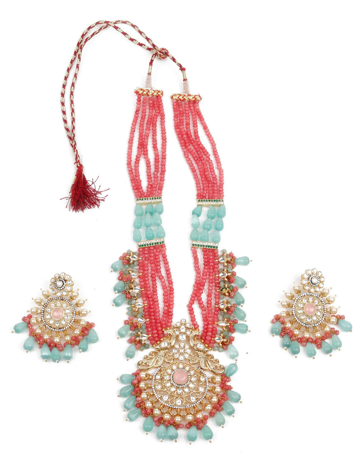 Odette Stunning Pink & Green Necklace Set For Women - Image 3