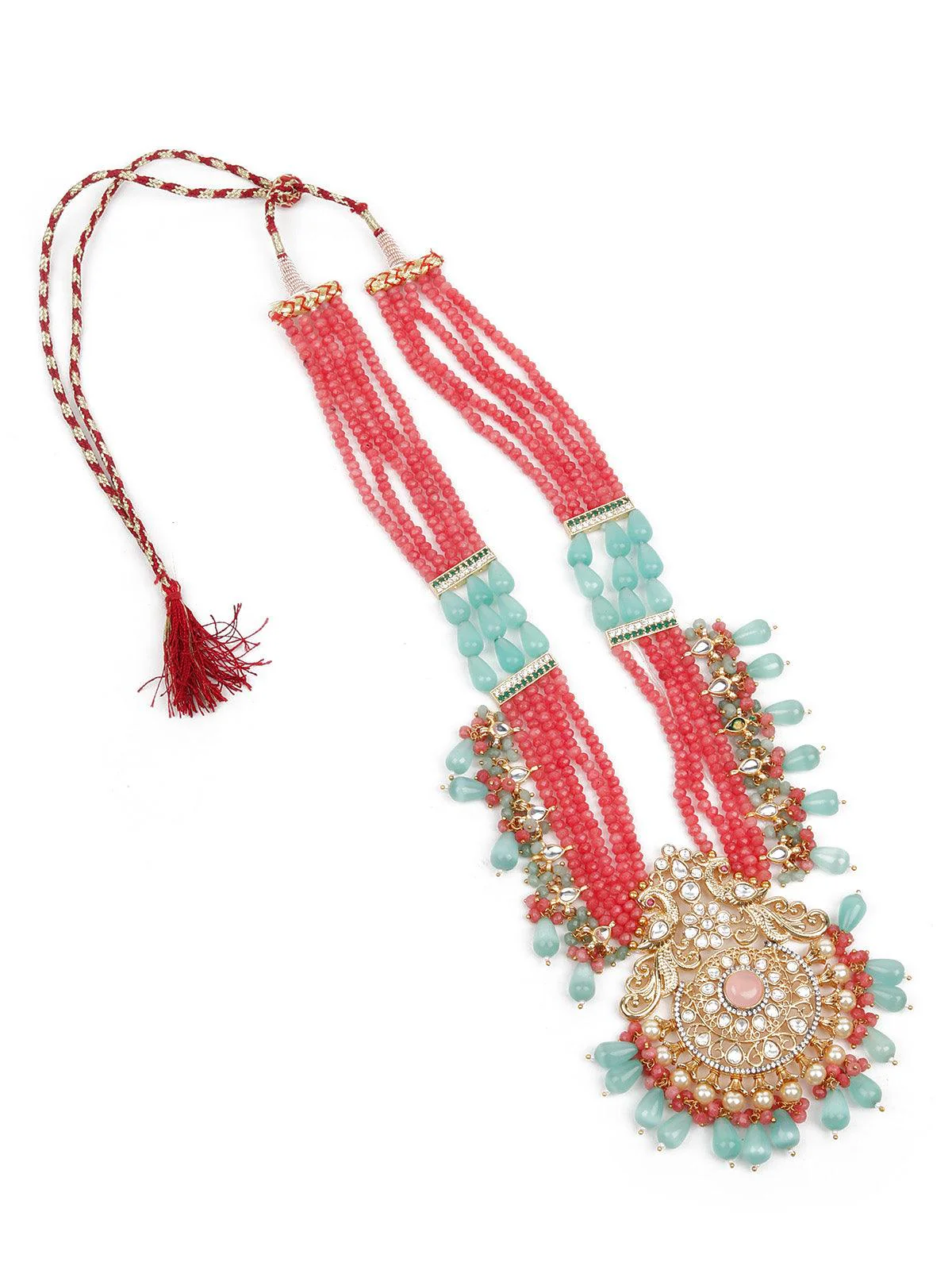 Odette Stunning Pink & Green Necklace Set For Women - Image 4