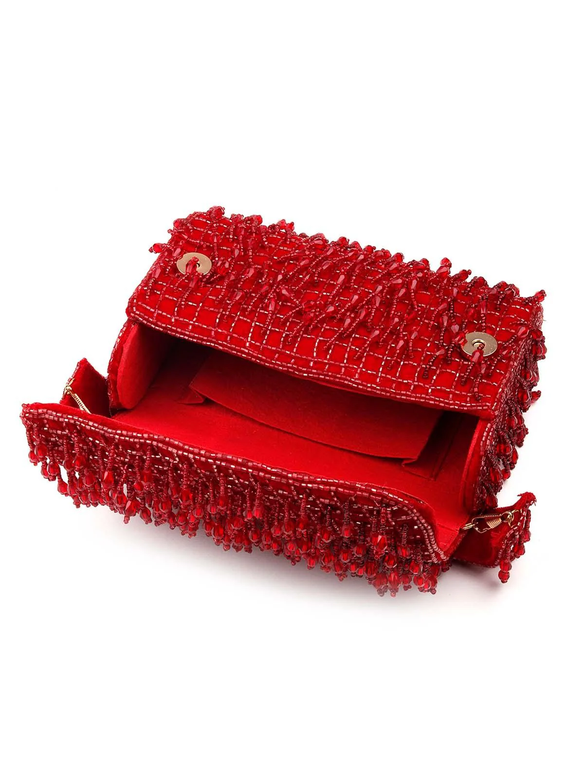 Odette Women Stunning Red Embellished Sling Bag - Image 6