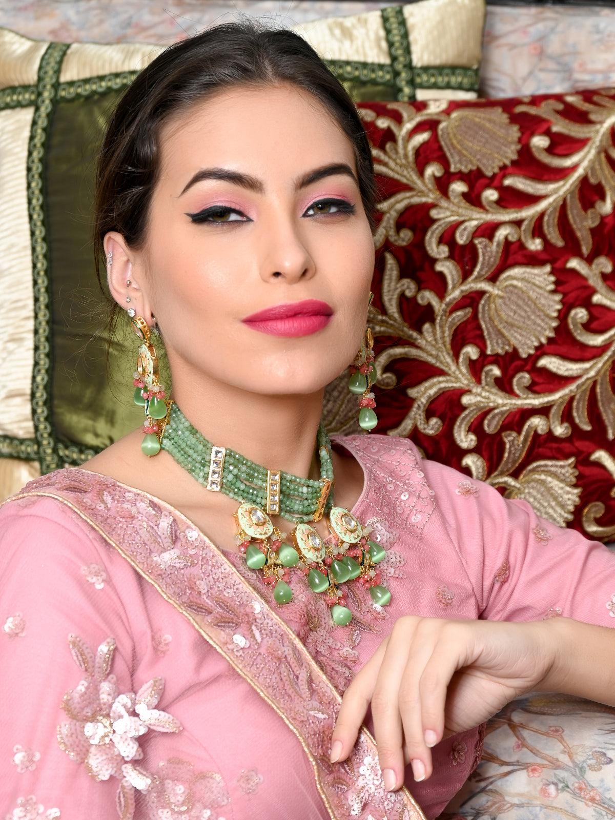 Odette Women Stunning Sea Green Choker Set