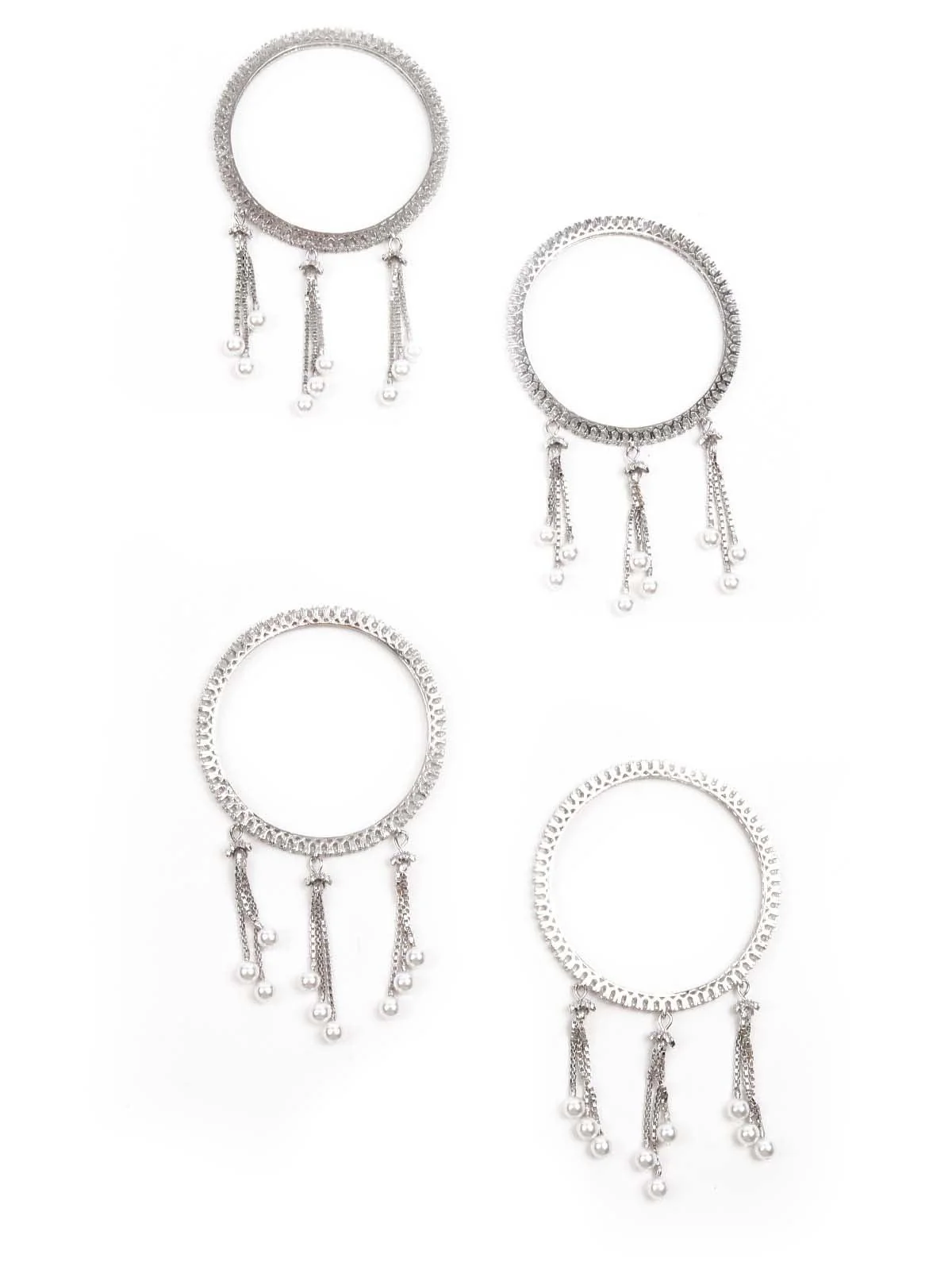 Odette Women Stunning Silver Ethnic Bangles With Latkan - Image 3