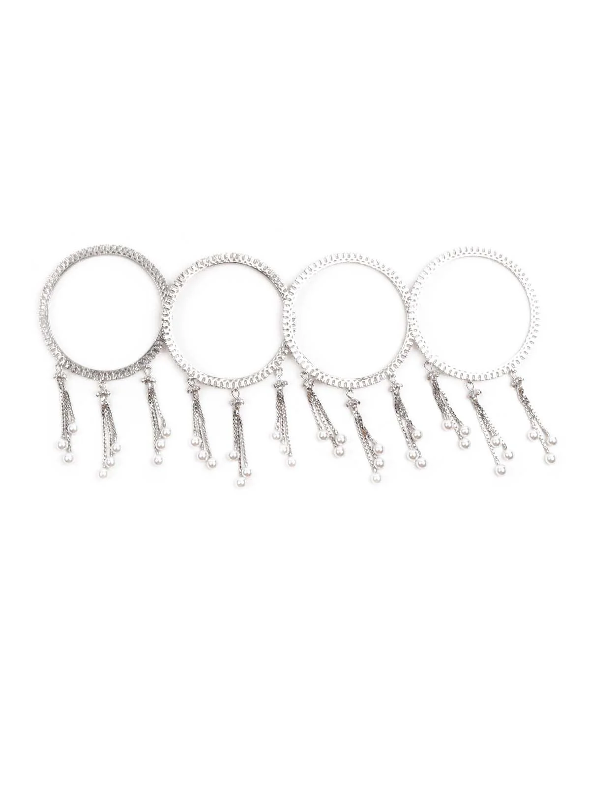 Odette Women Stunning Silver Ethnic Bangles With Latkan - Image 4