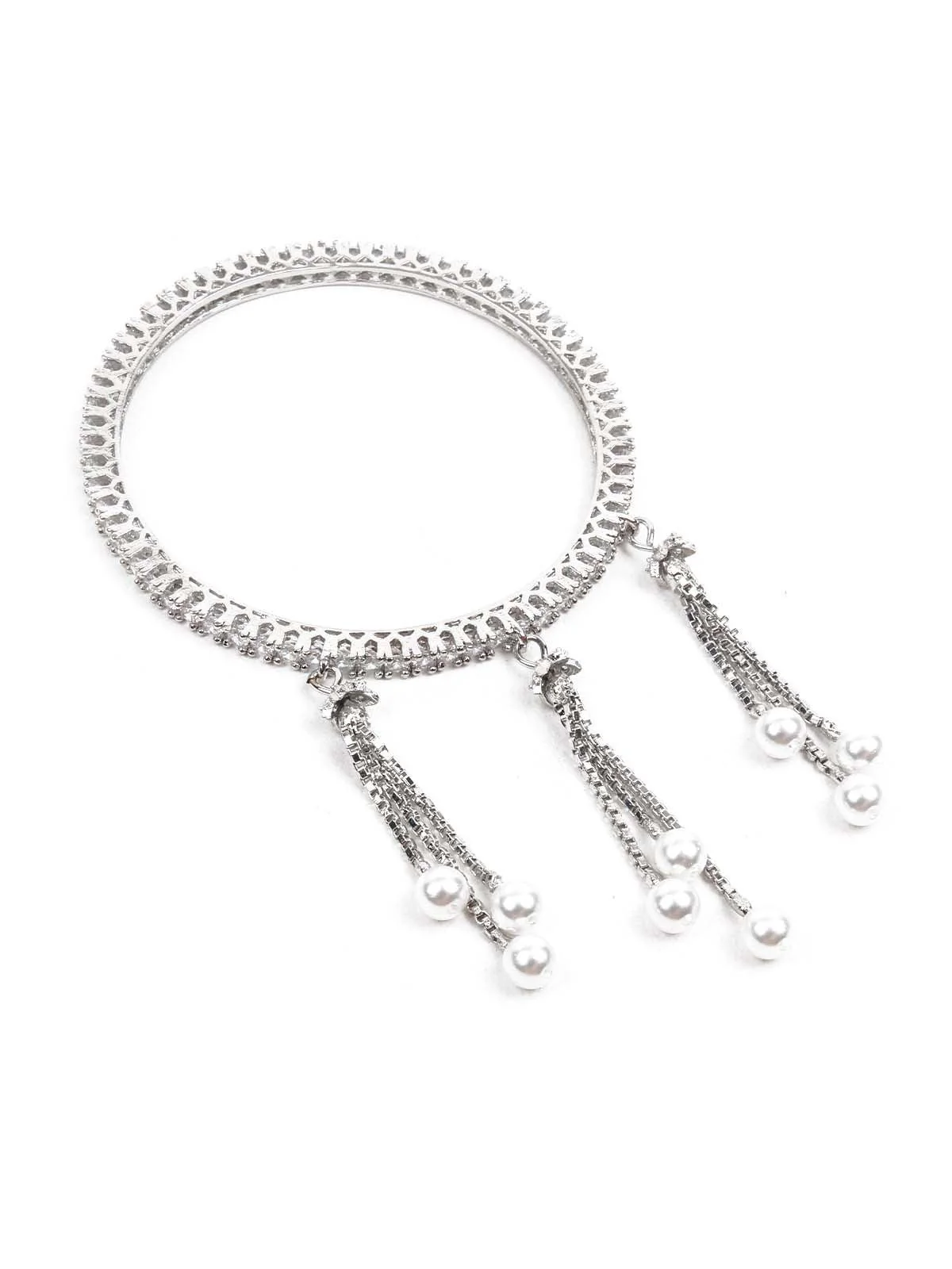 Odette Women Stunning Silver Ethnic Bangles With Latkan - Image 6
