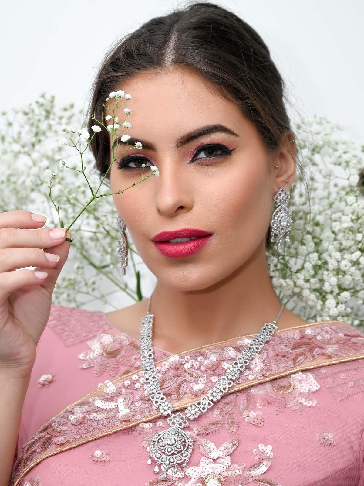 Odette Stunning Studded Silver Necklace Set For Women