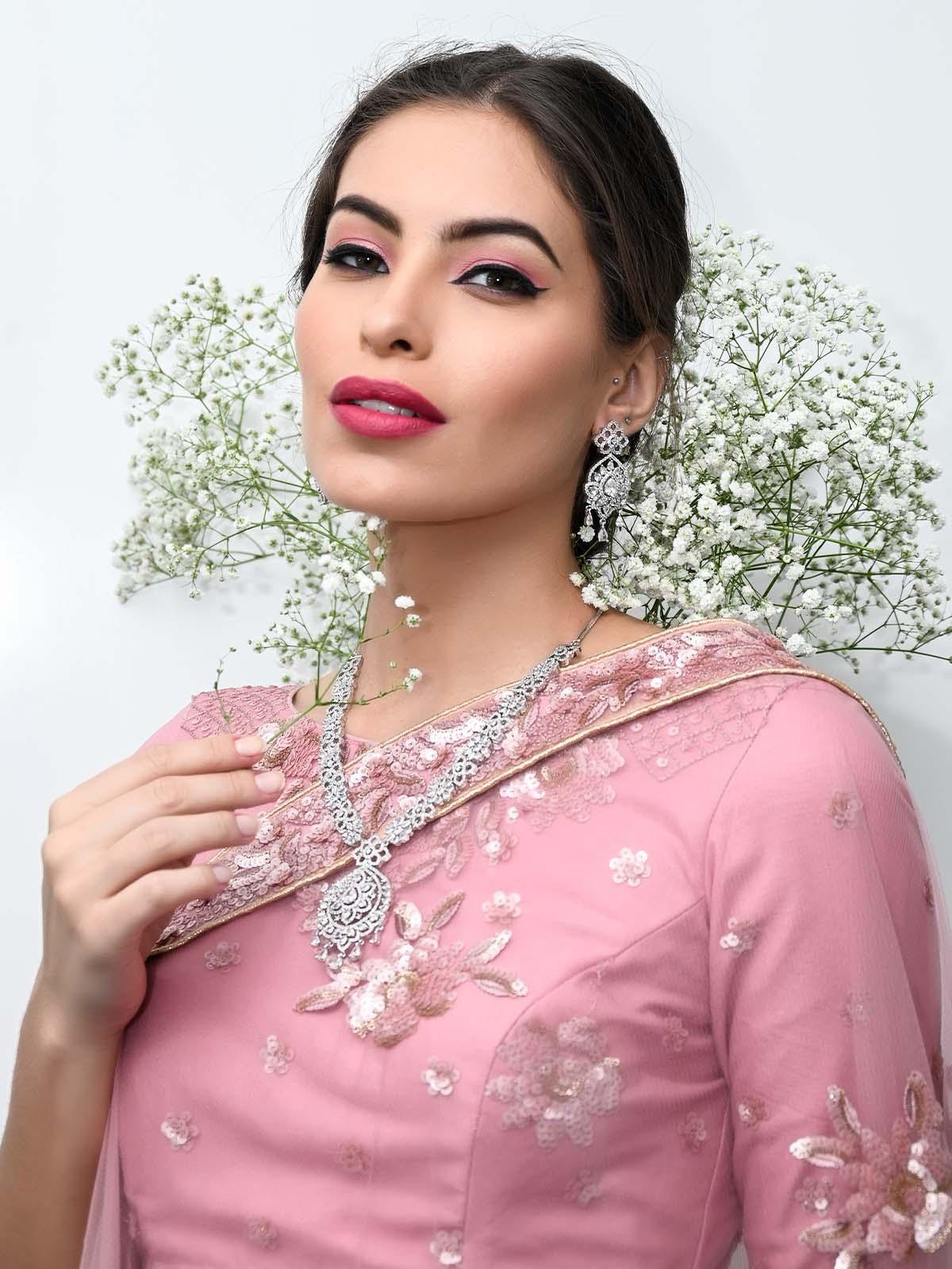 Odette Stunning Studded Silver Necklace Set For Women - Image 2