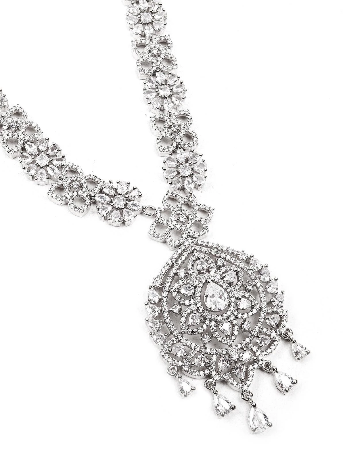 Odette Stunning Studded Silver Necklace Set For Women - Image 5