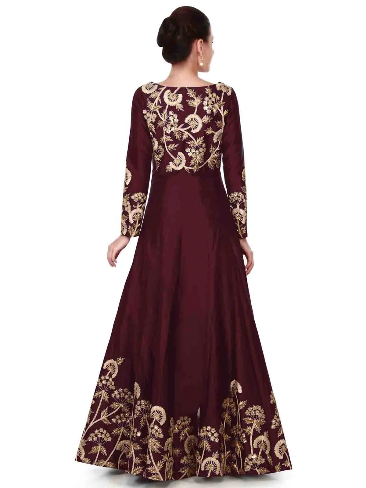 Odette Women Stunning Tafetta Silk Maroon Semi Stitched Gown - Image 4