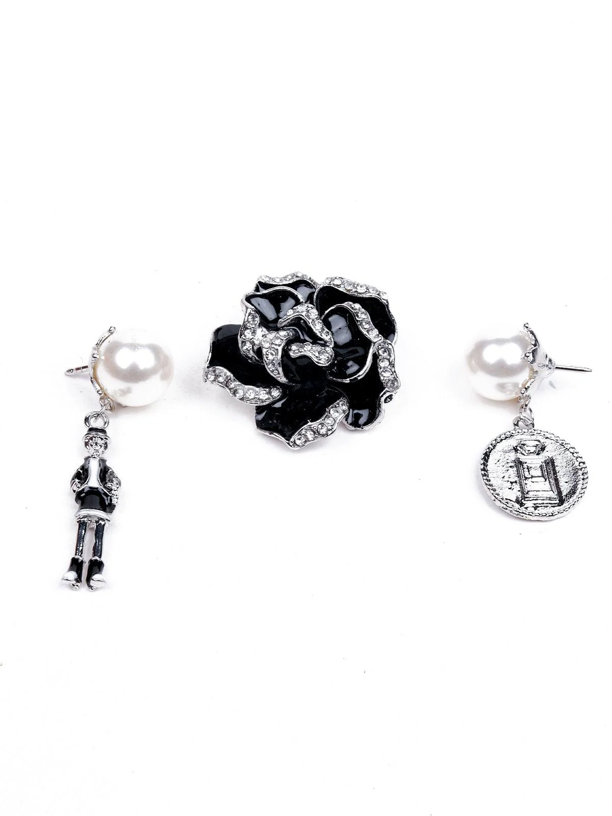 Odette Women Black And White Metal Brooch - Image 3