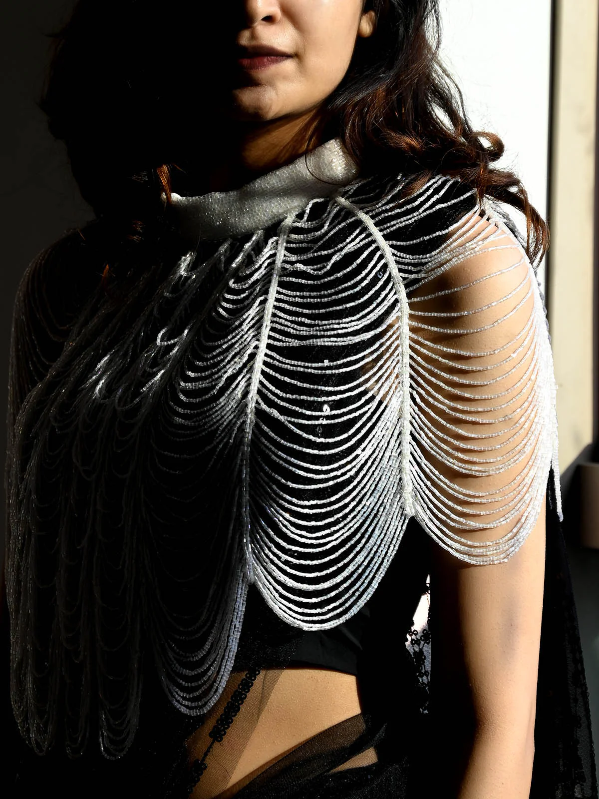 Odette Women Stunning White Embellished Cape - Image 2