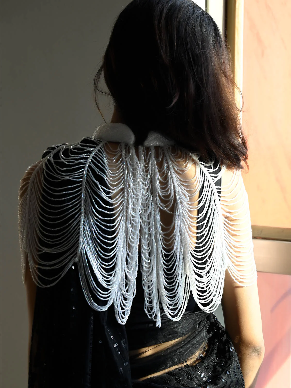 Odette Women Stunning White Embellished Cape - Image 3