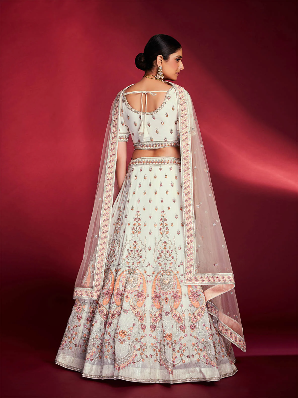 Odette Women Stunning White Georgette Embroidered Semi Stitched Lehenga Choli - Image 5