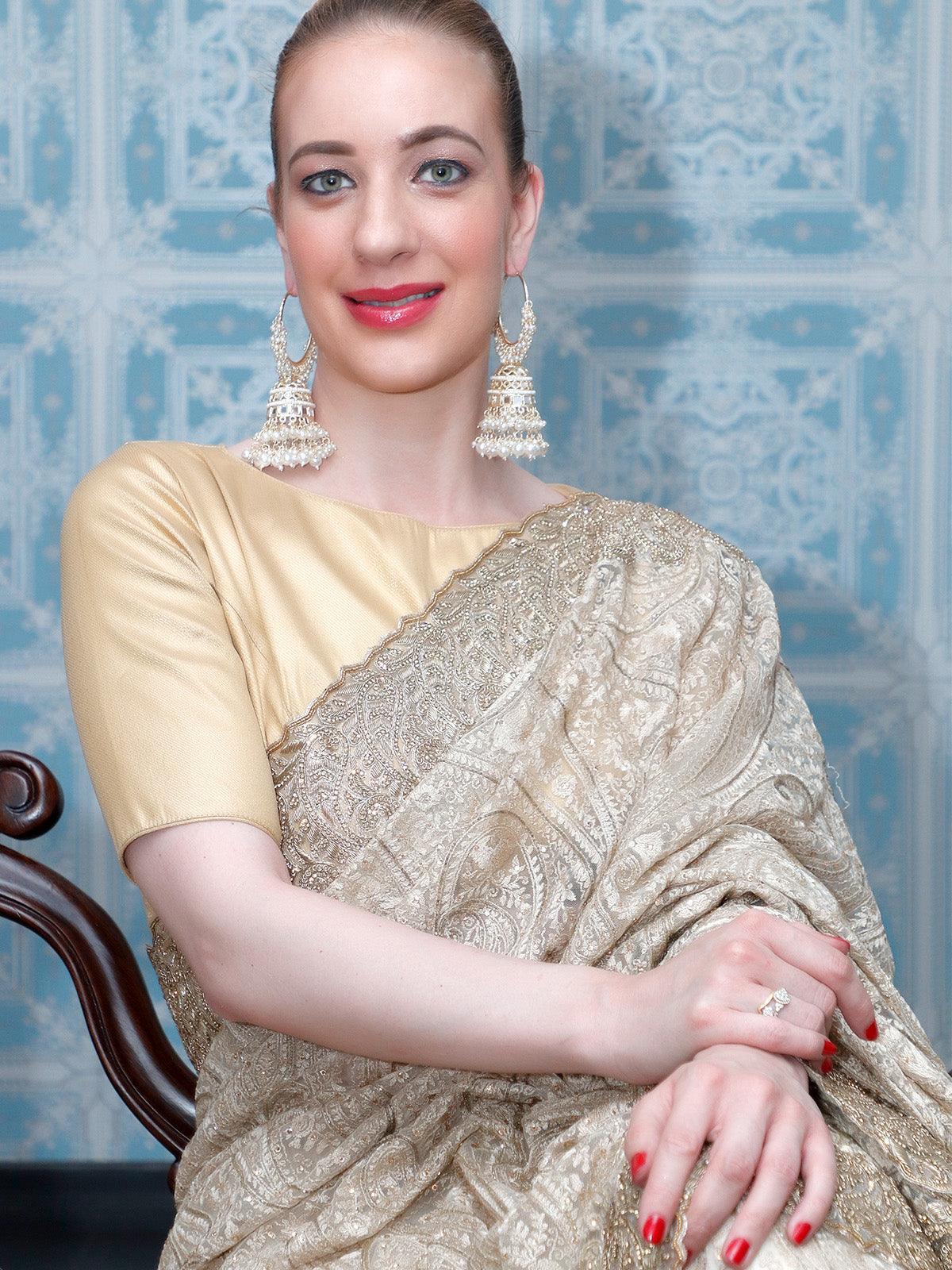 Odette Women Stunning White Hoops Earrings With Jhumki - Image 2
