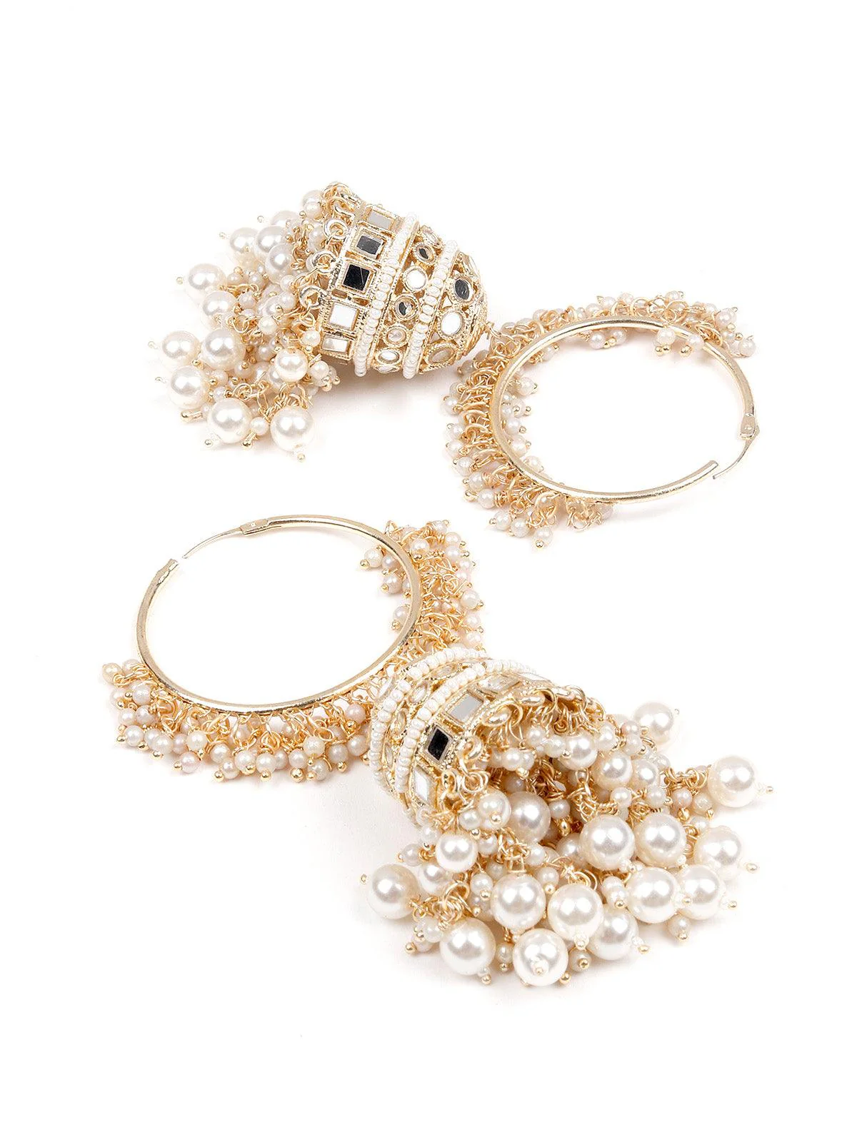 Odette Women Stunning White Hoops Earrings With Jhumki - Image 6