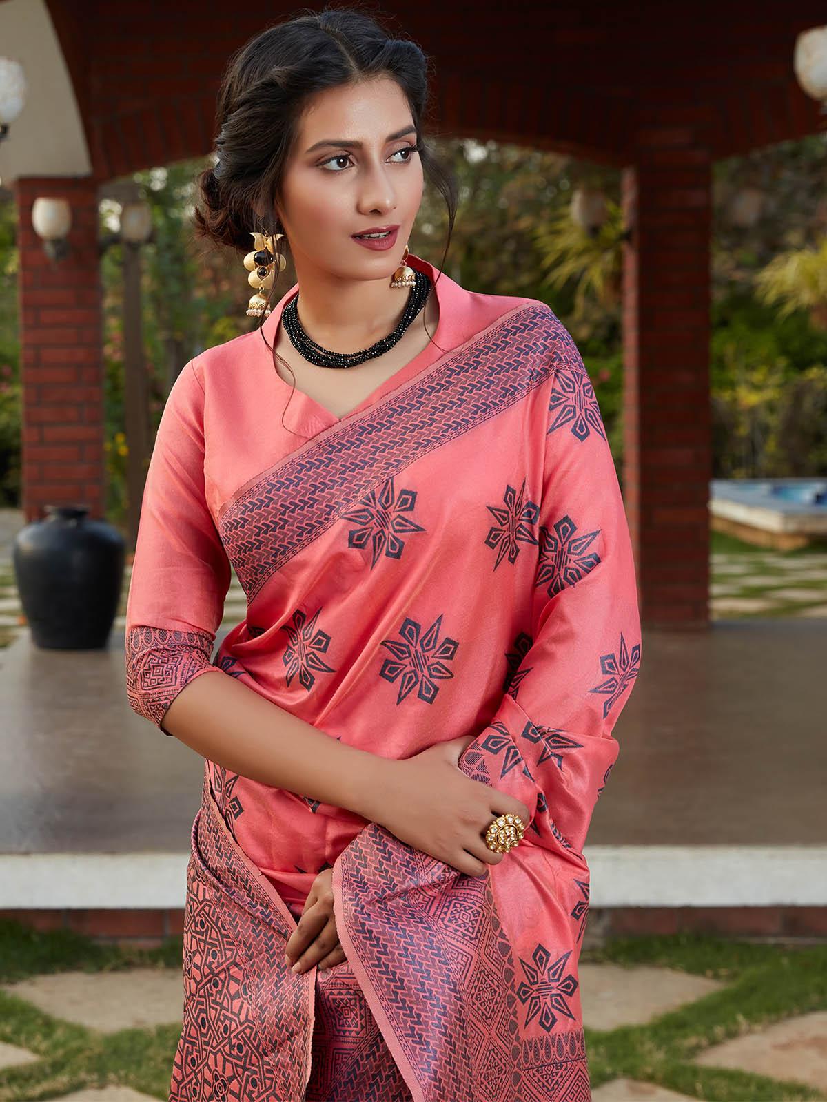 Odette Women Stunning Woven Dark Pink Banarasi Silk Saree With Unstitched Blouse - Image 3