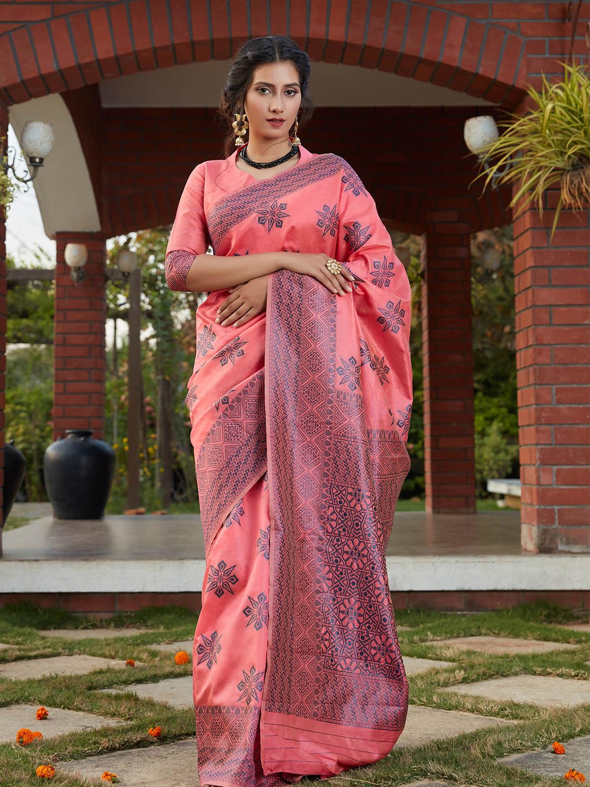 Odette Women Stunning Woven Dark Pink Banarasi Silk Saree With Unstitched Blouse - Image 4