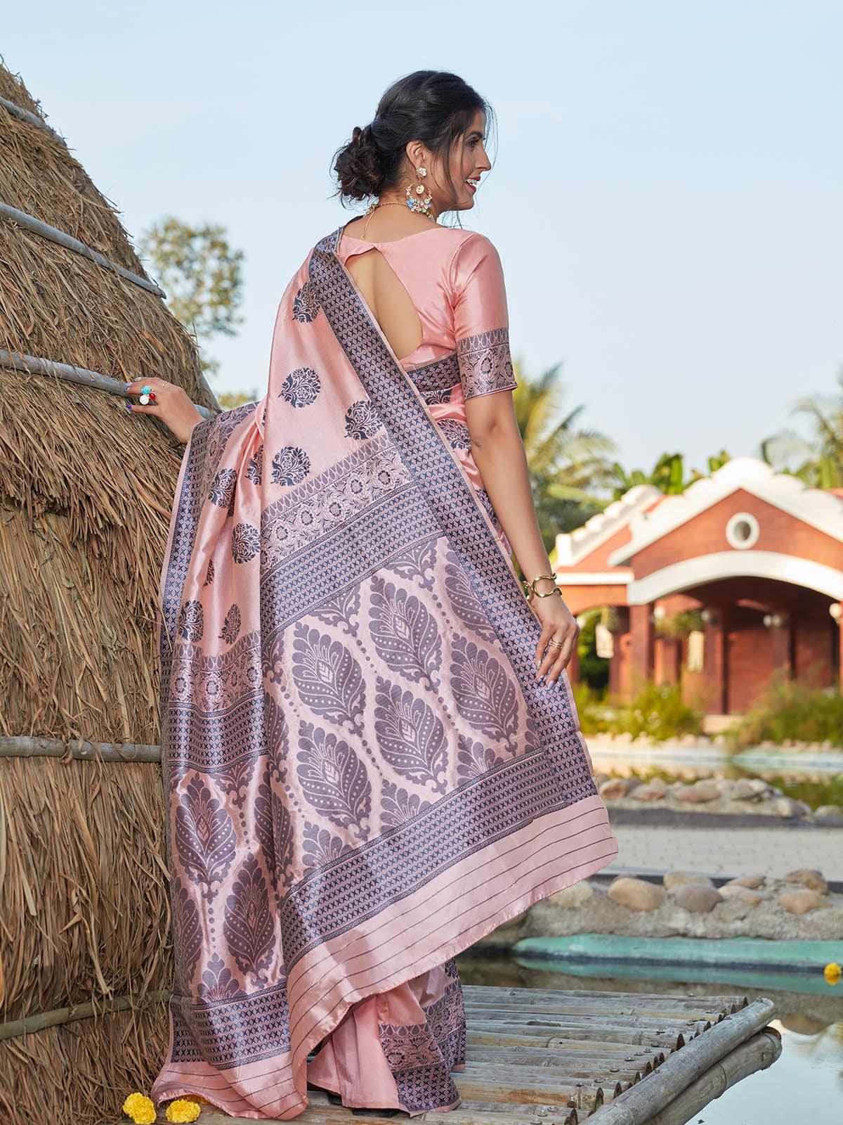 Odette Women Stunning Woven Light Pink Banarasi Silk Saree With Unstitched Blouse - Image 2