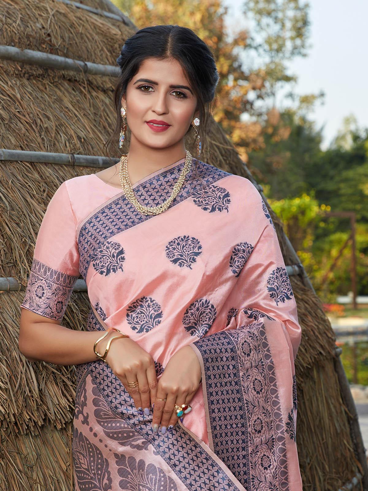 Odette Women Stunning Woven Light Pink Banarasi Silk Saree With Unstitched Blouse - Image 3