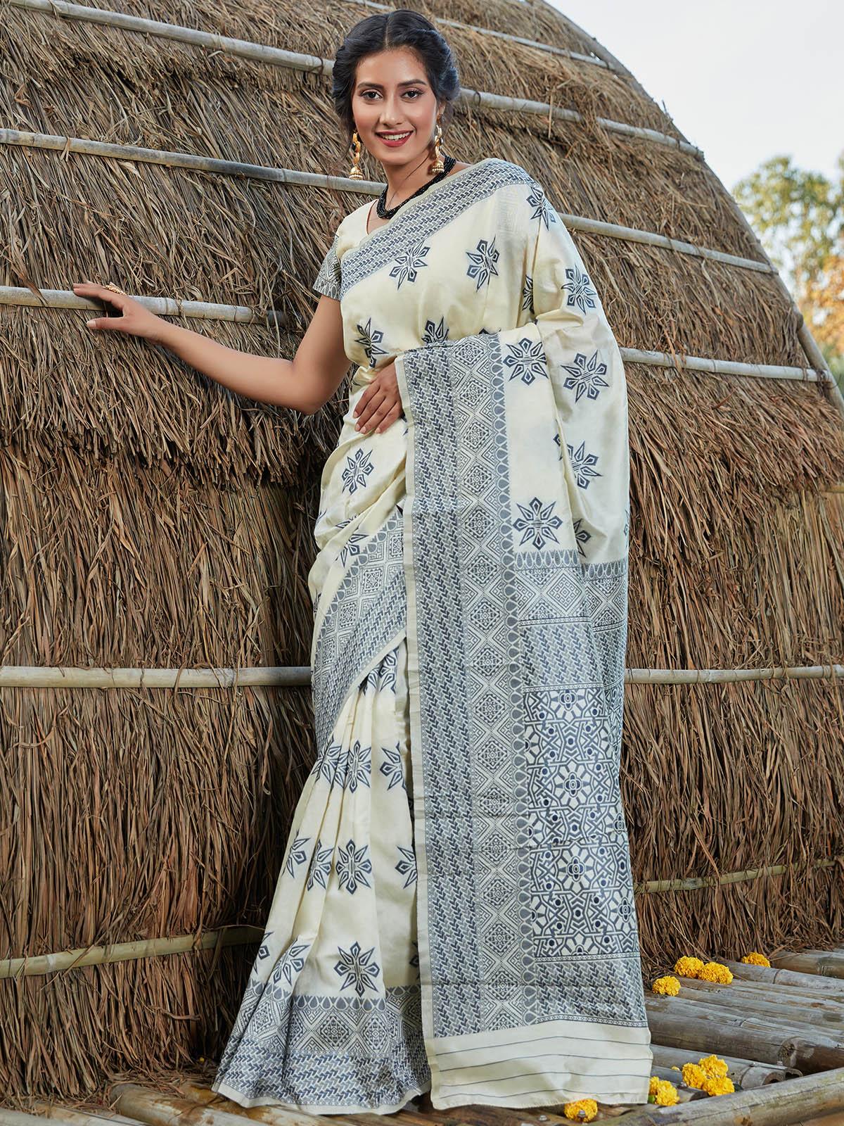 Odette Women Stunning Woven Off-White Banarasi Silk Saree With Unstitched Blouse - Image 4