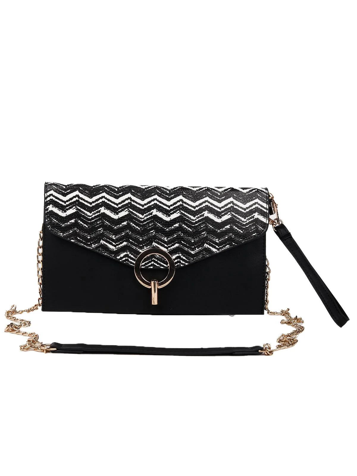 Odette Women White And Black Leatherette Sling Bag - Image 3