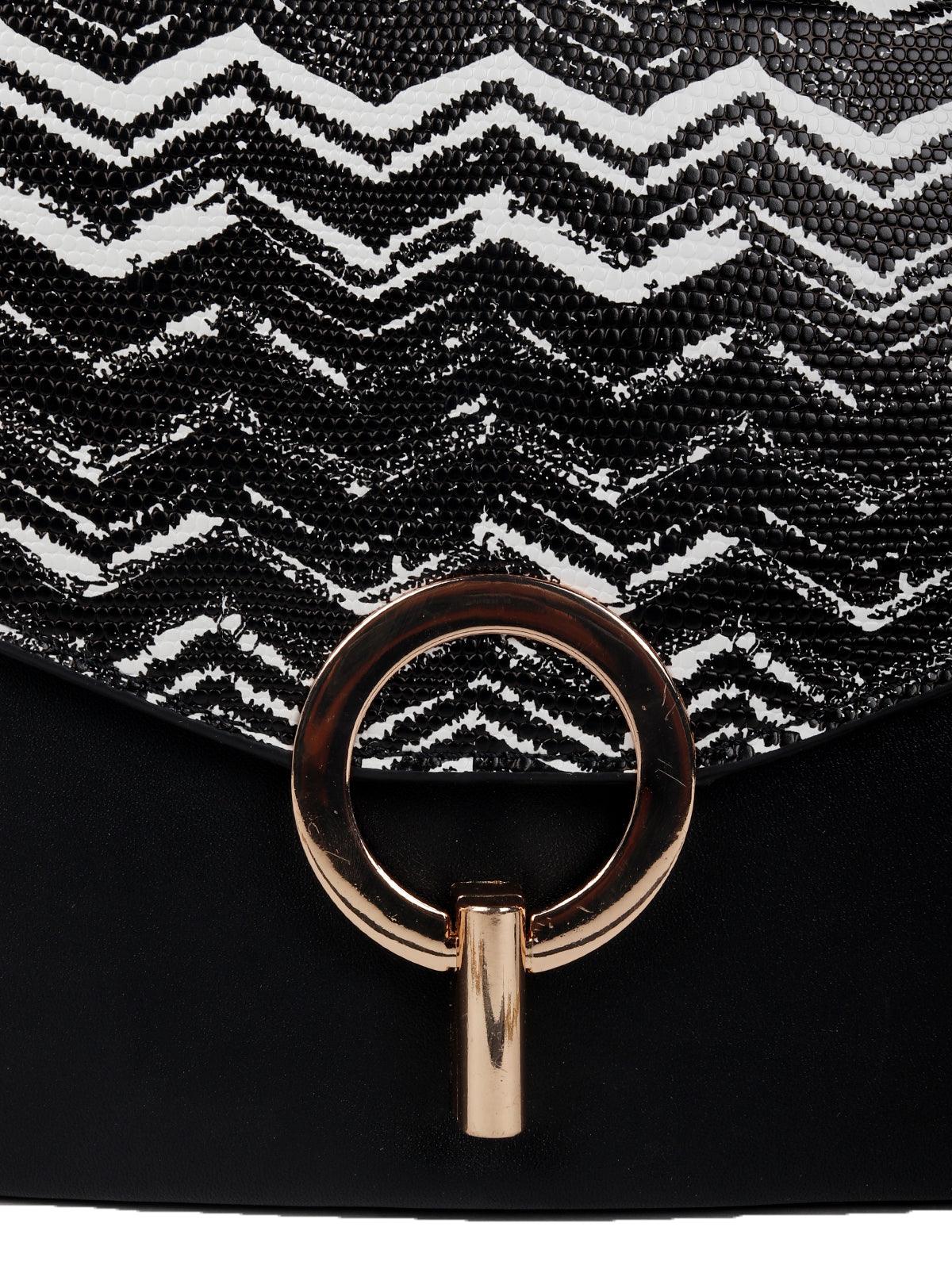 Odette Women White And Black Leatherette Sling Bag - Image 5