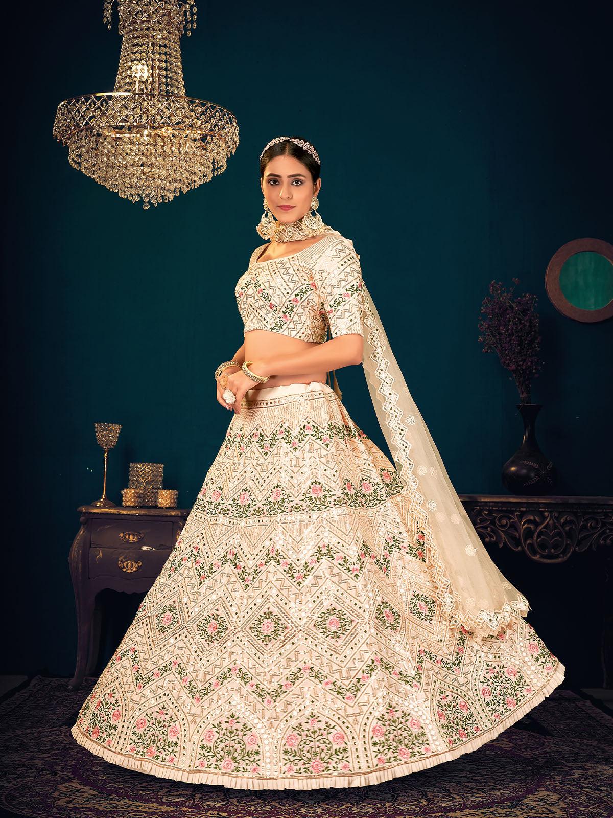 Odette Women Stylish Beige Georgette Semi Stitched Lehenga With  Unstitched Blouse - Image 4