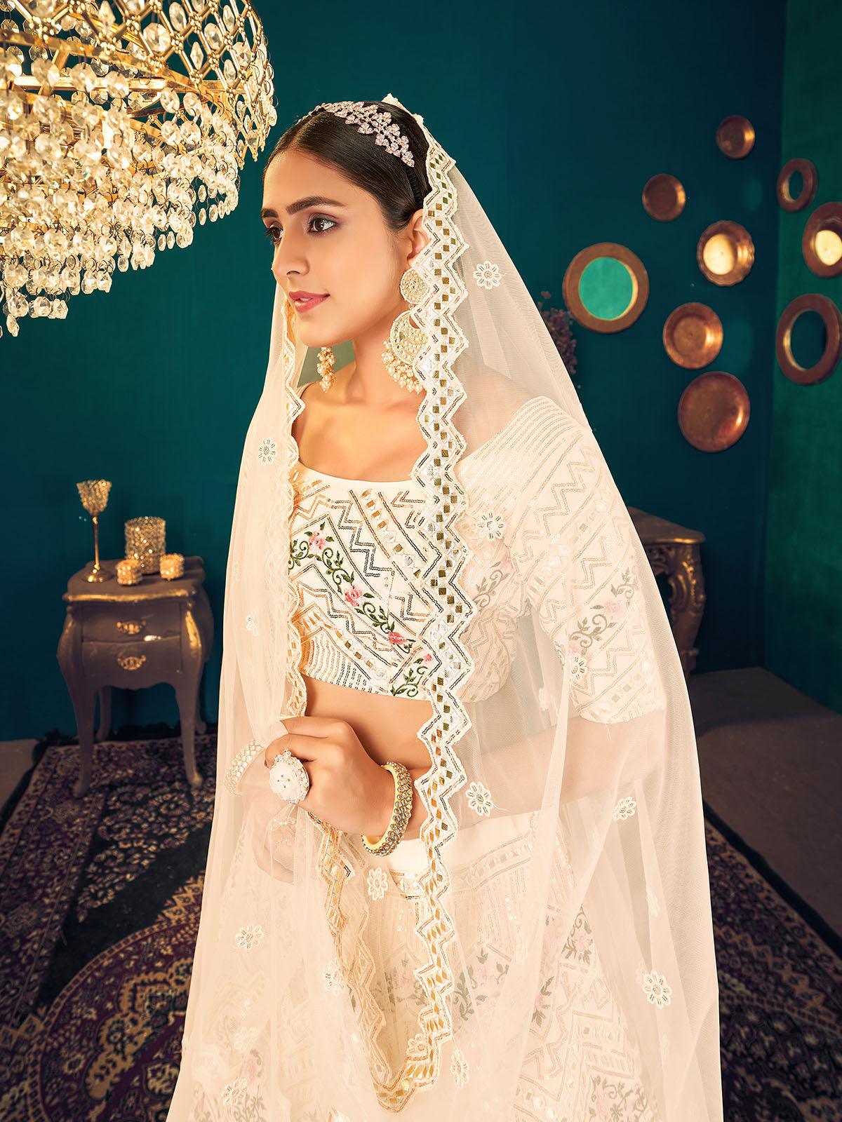 Odette Women Stylish Beige Georgette Semi Stitched Lehenga With  Unstitched Blouse - Image 5