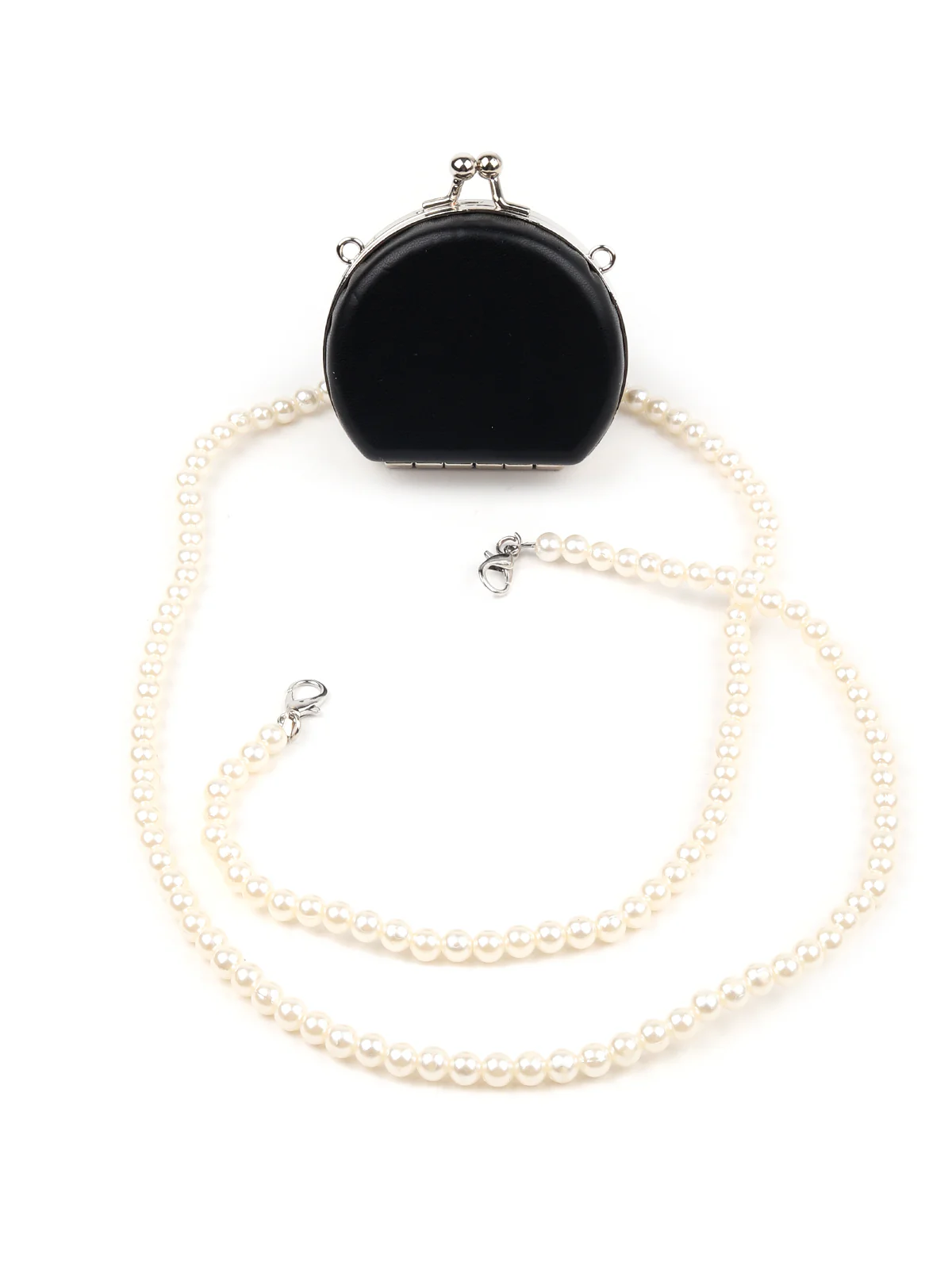 Odette Women Stylish Black Pouch With Pearl Belt - Image 3