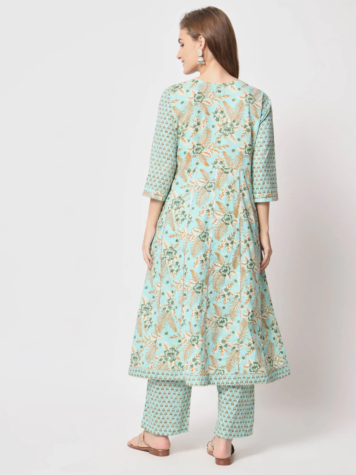 Odette Women Stylish Blue Cotton Printed Stitched Kurta Set - Image 5