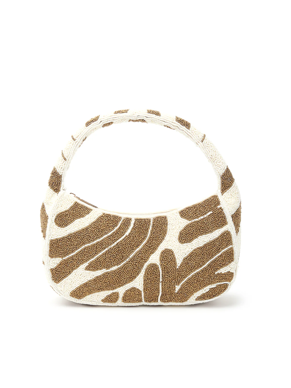 Odette Golden And White Fabric Moon Clutch For Women - Image 3