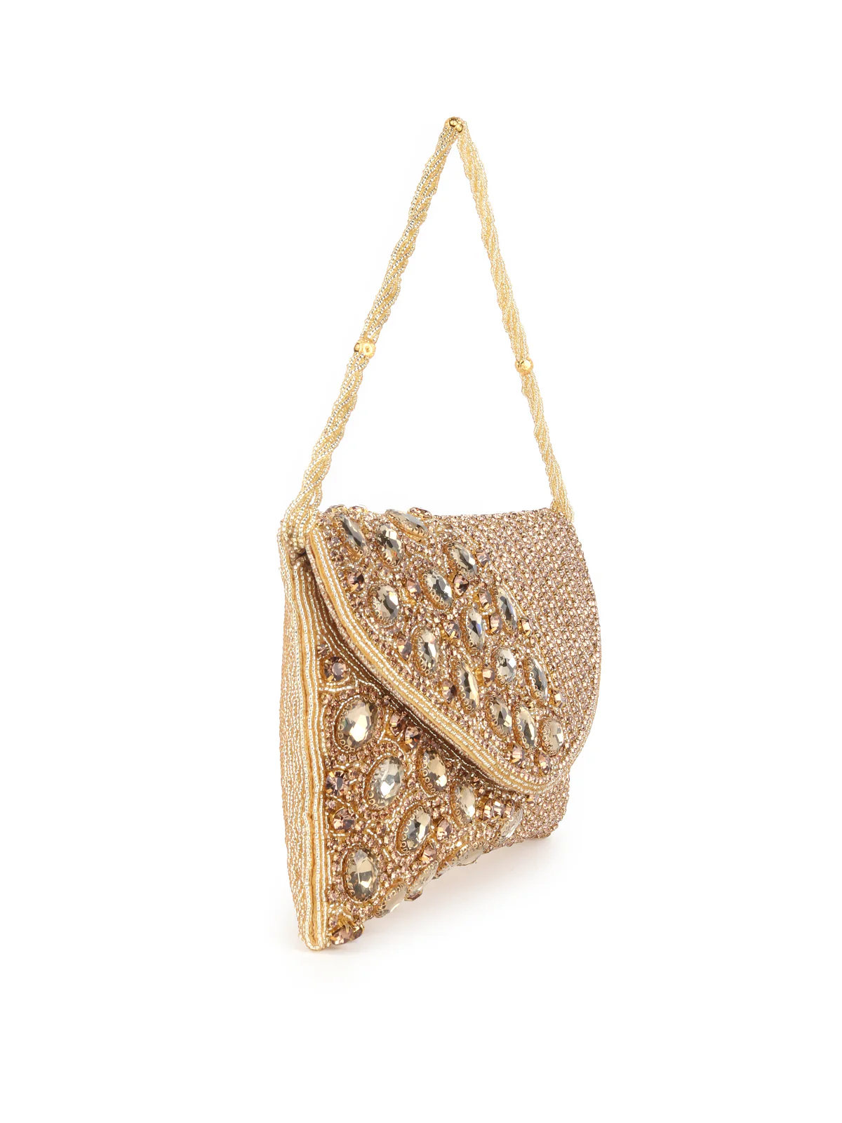 Odette Golden Fabric Sparkling Bridal Clutch For Women - Image 4
