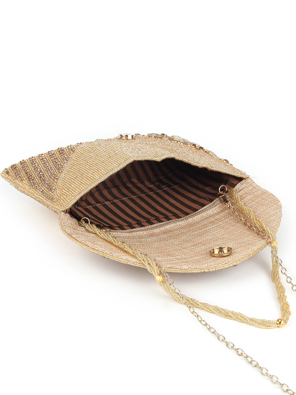 Odette Golden Fabric Sparkling Bridal Clutch For Women - Image 6