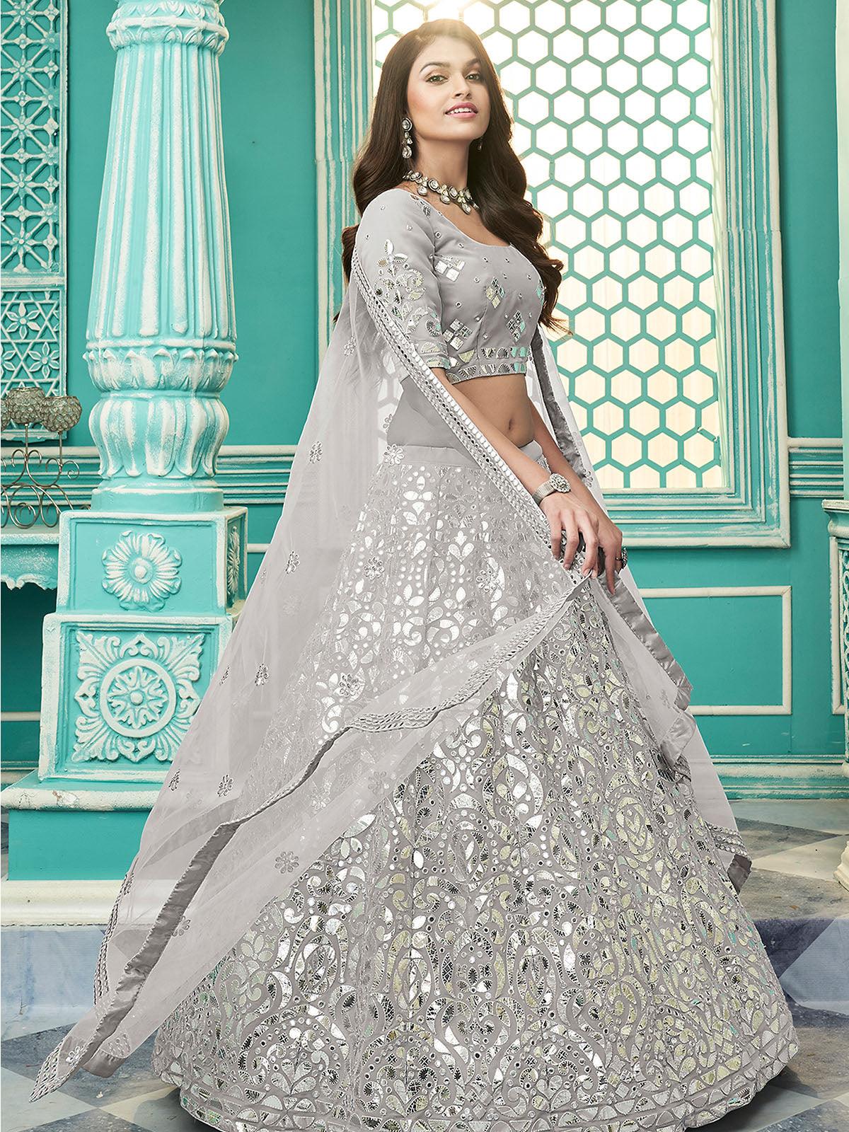 Odette Women Stylish Grey Georgette Semi Stitched Lehenga With  Unstitched Blouse - Image 2