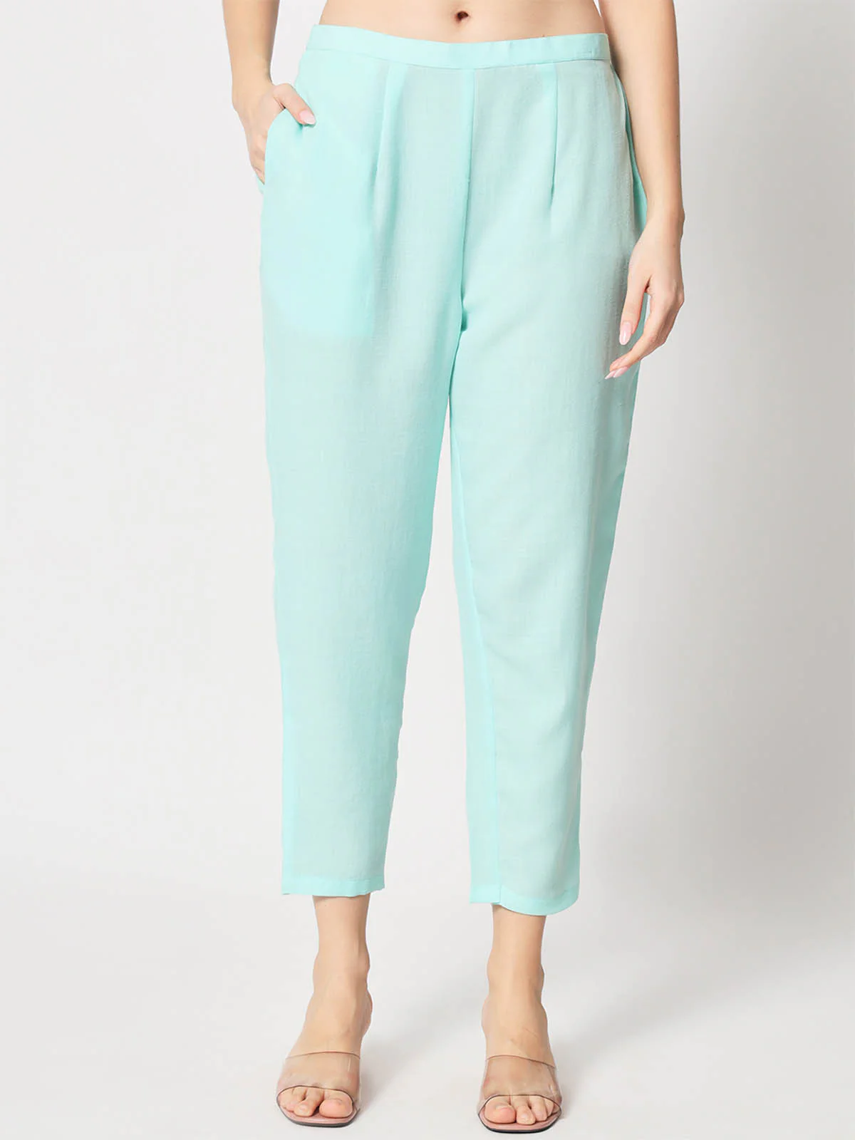 Odette Women Stylish Light Blue Cotton Embroidered Stitched Kurta Set - Image 7