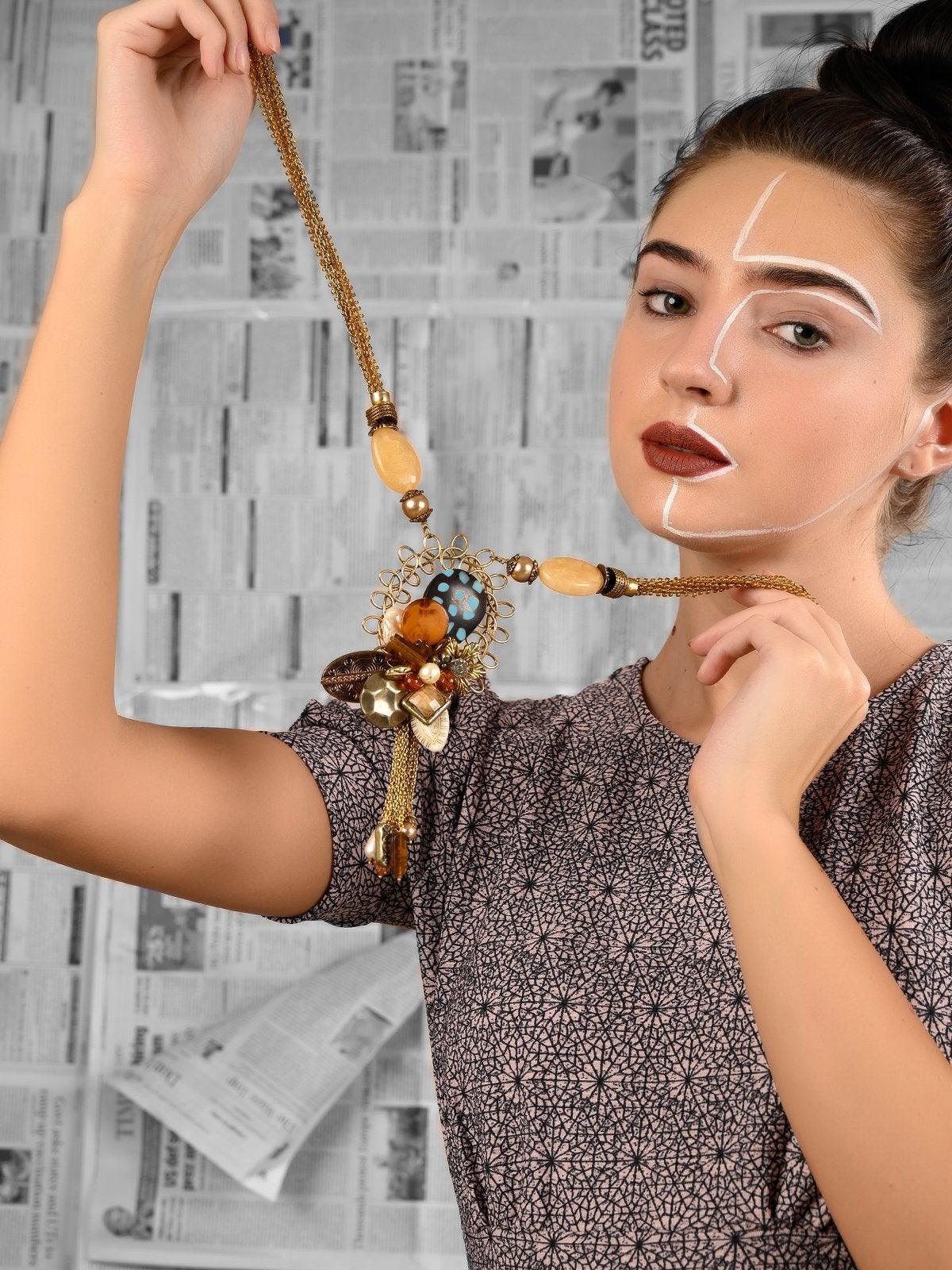 Odette Women Brown Metal Necklace Set - Image 2