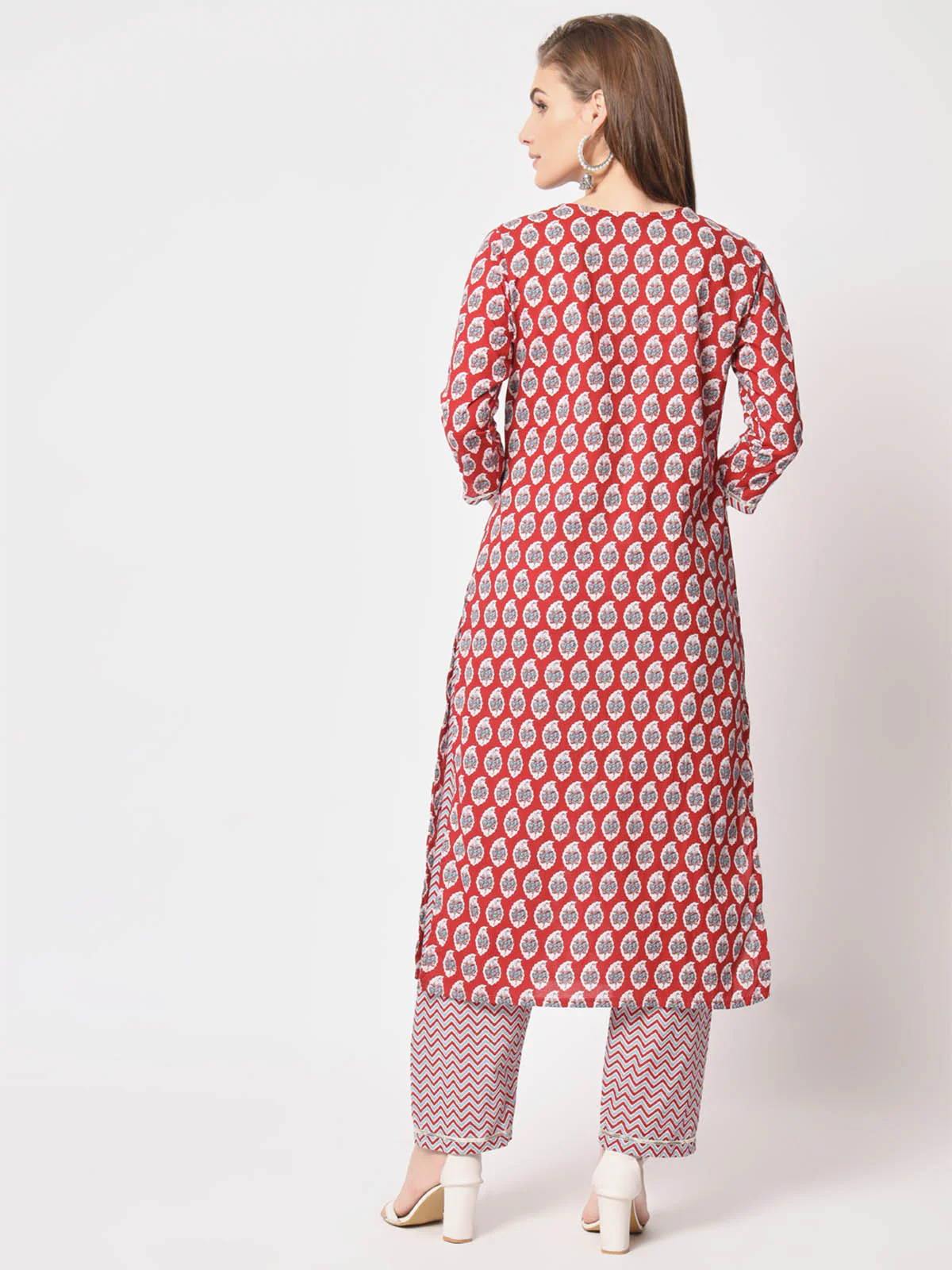 Odette Women Stylish Maroon Cotton Printed Stitched Kurta Set - Image 5