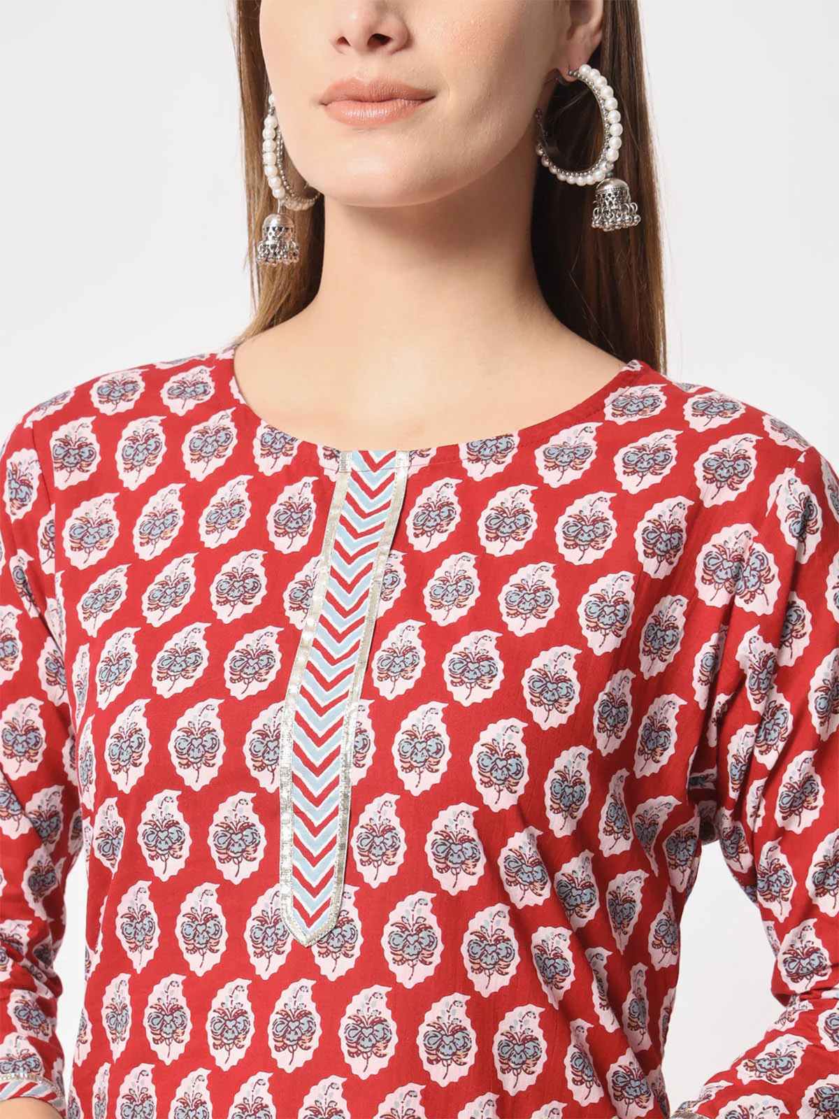 Odette Women Stylish Maroon Cotton Printed Stitched Kurta Set - Image 7