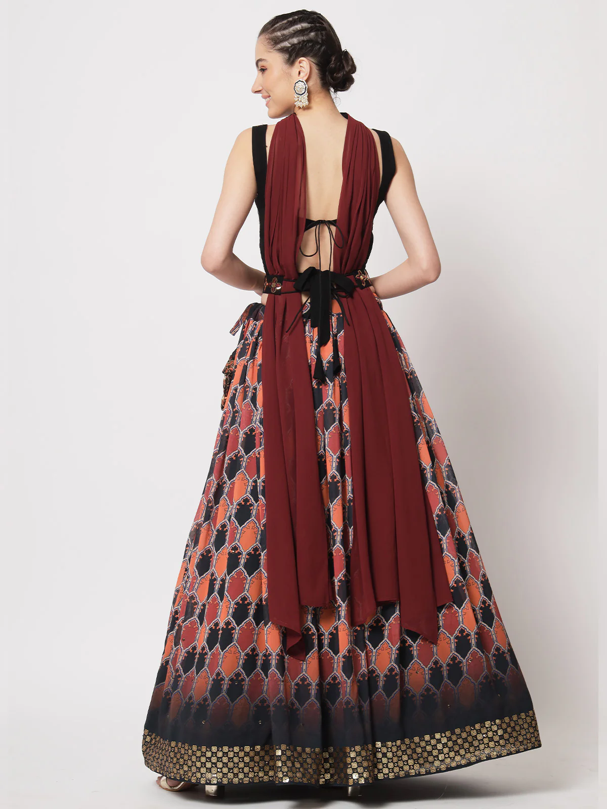 Odette Women Stylish Multicolor Georgette Printed Semi Stitched Lehenga With Unstitched Blouse - Image 4