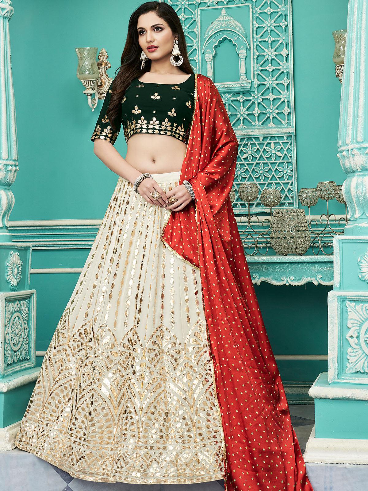 Odette Women Stylish Off White Georgette Semi Stitched Lehenga With Unstitched Blouse - Image 3