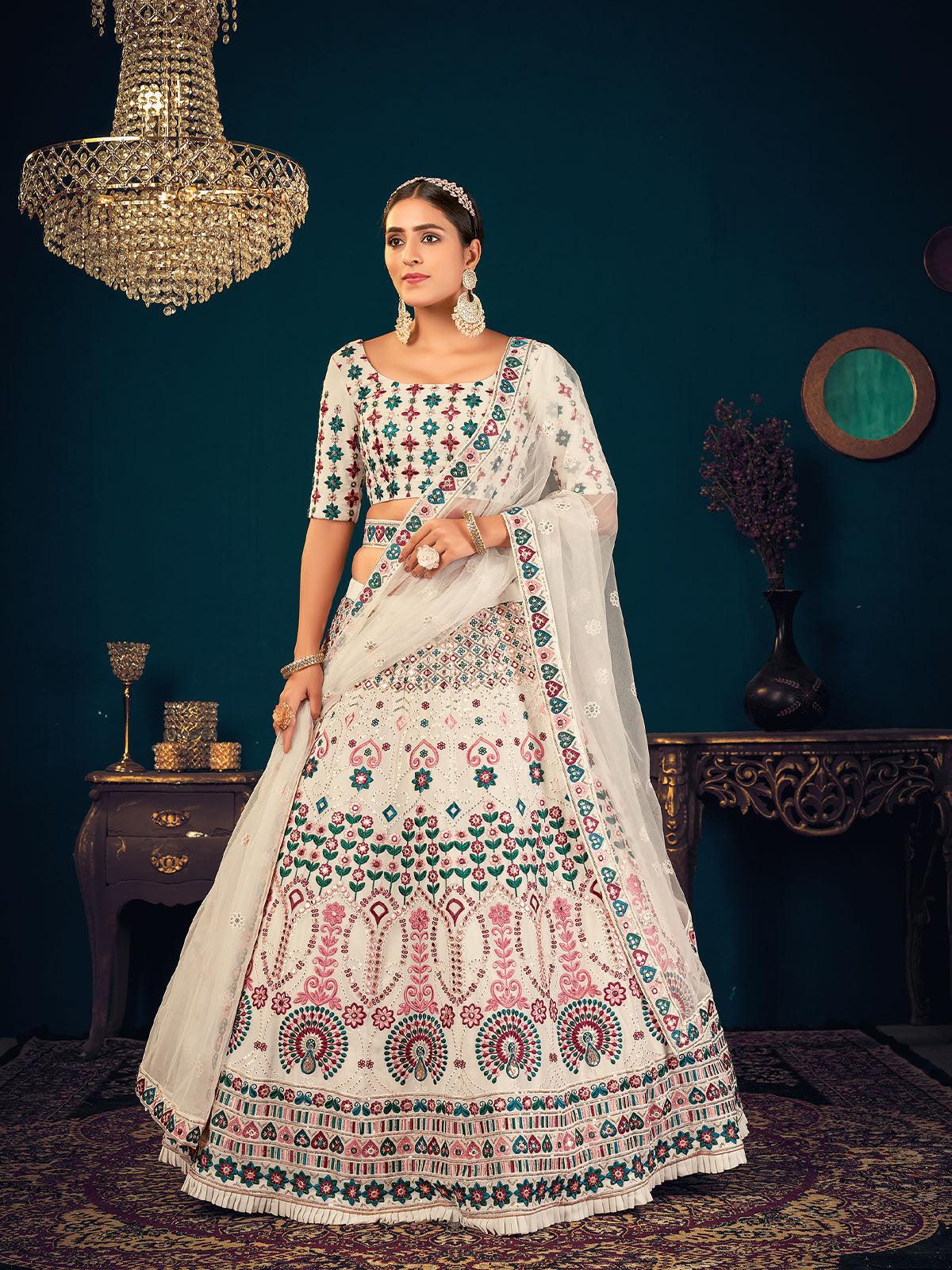 Odette Women Stylish Pearl White Georgette Semi Stitched Lehenga With Unstitched Blouse - Image 3