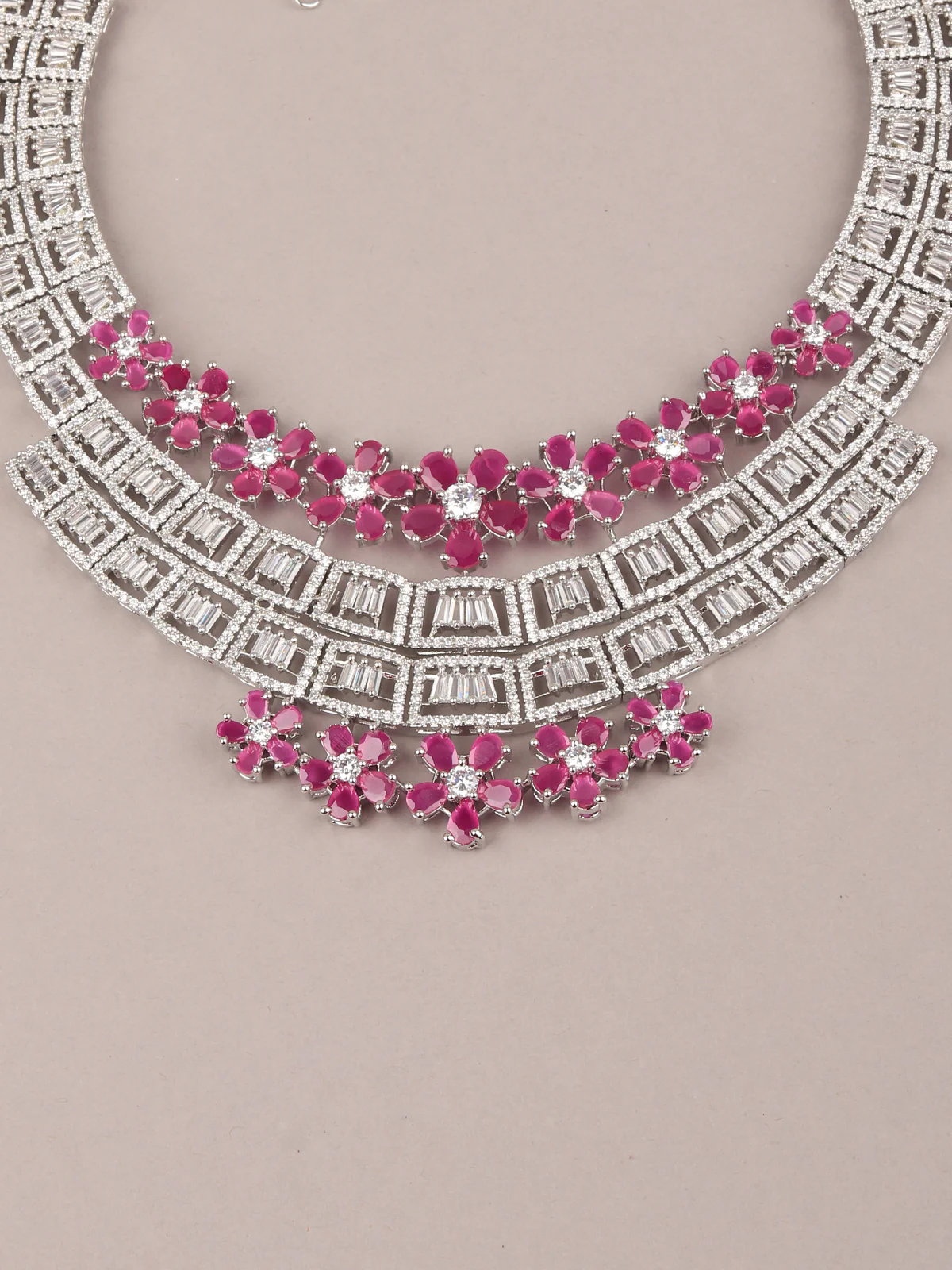 Odette Women Stylish Pink And White Necklace Set - Image 4