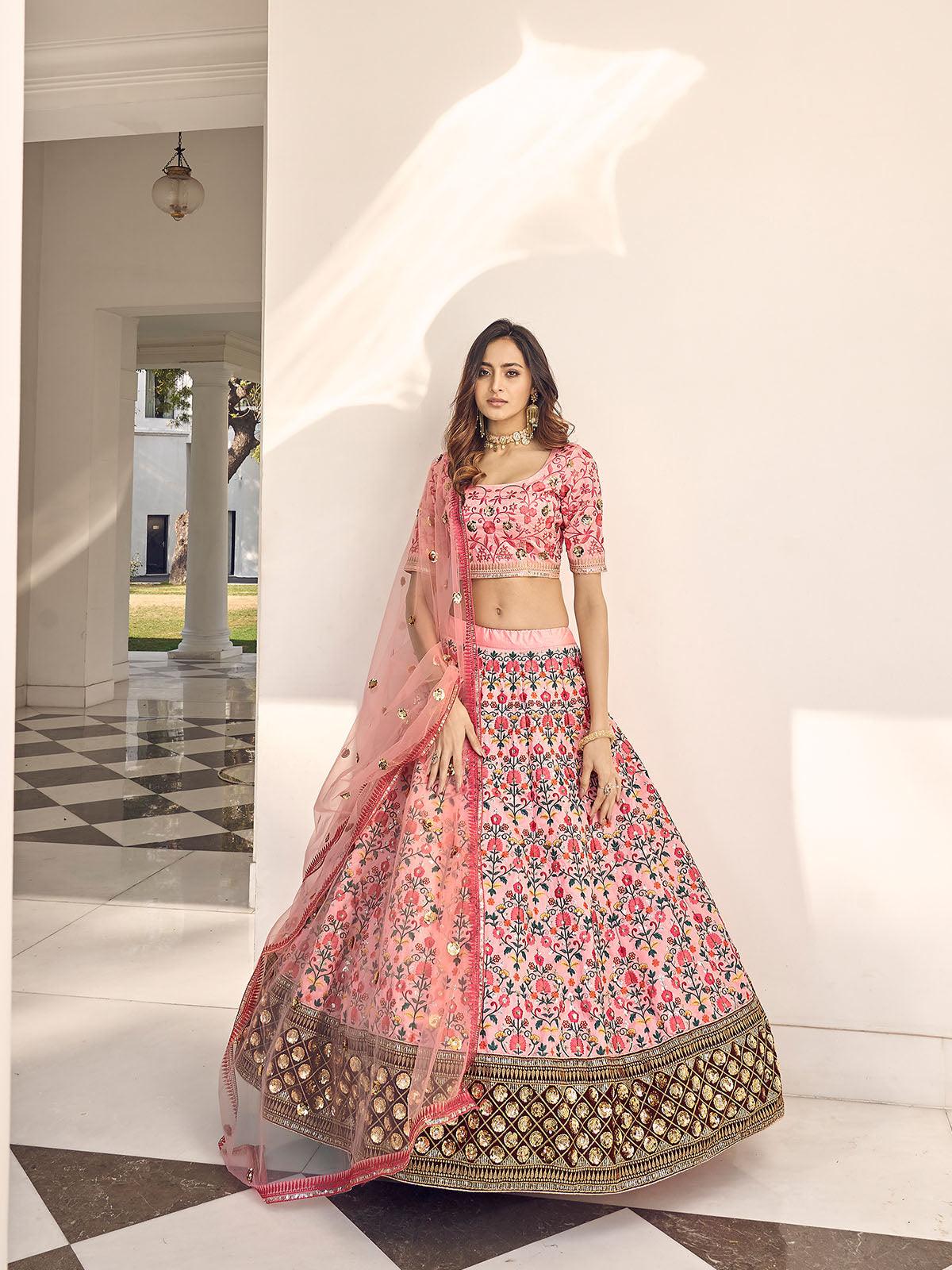 Odette Women Stylish Pink Art Silk Semi Stitched Lehenga With  Unstitched Blouse - Image 2